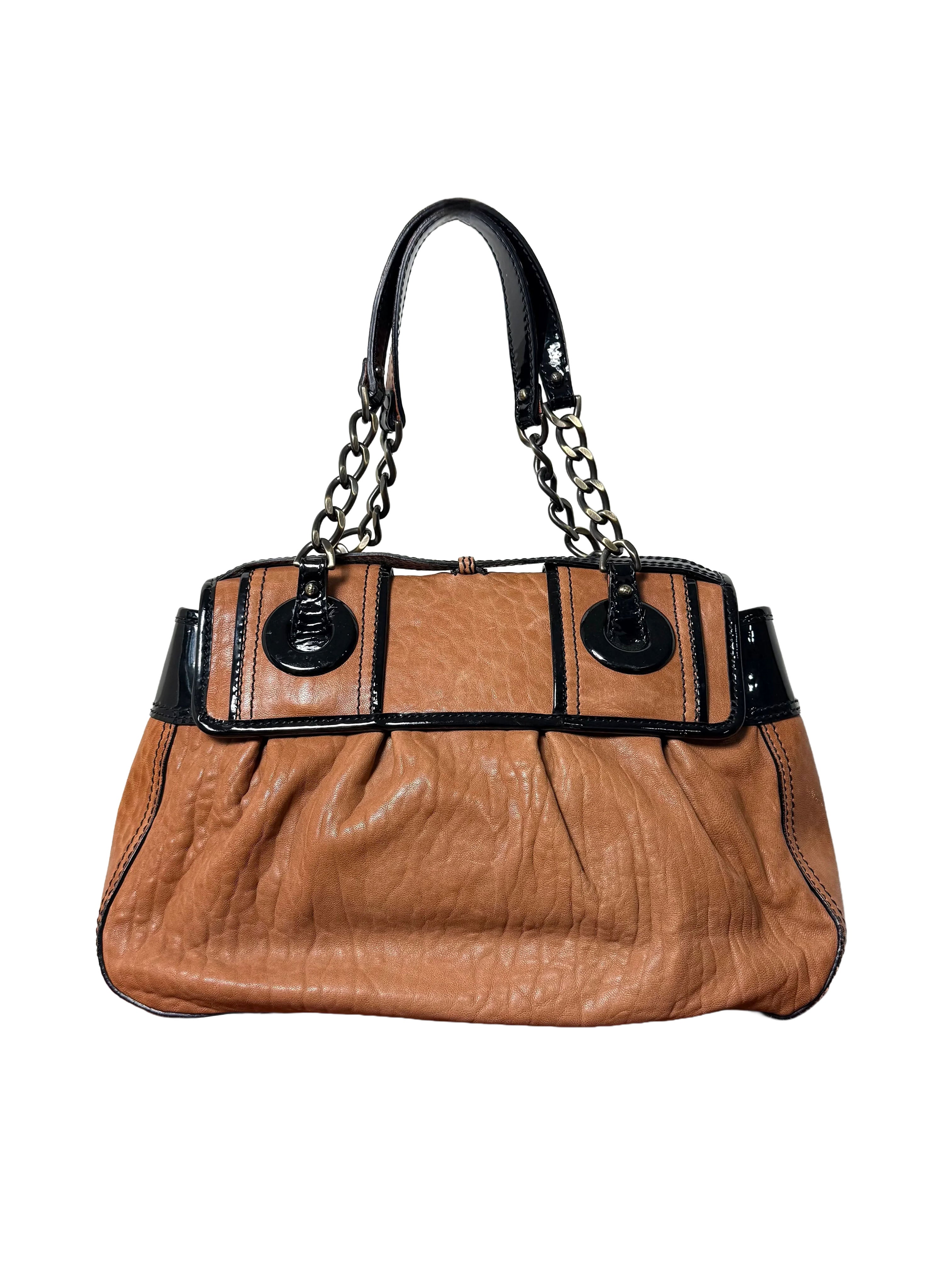 Fendi B Buckle Caramel & Black Patent Leather Handbag