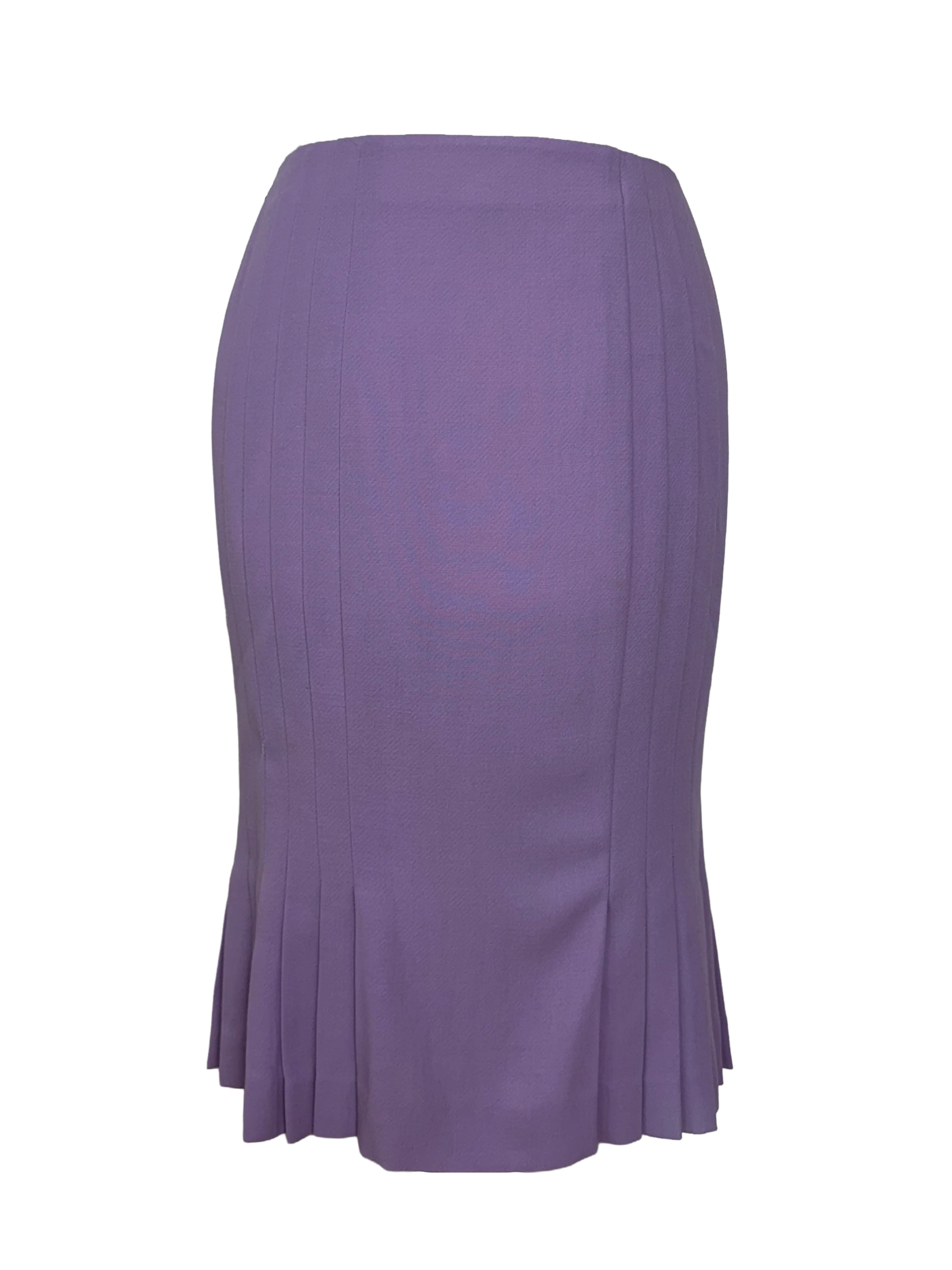 Gianni Versace Vintage Lilac Pleated A-Line Midi Skirt