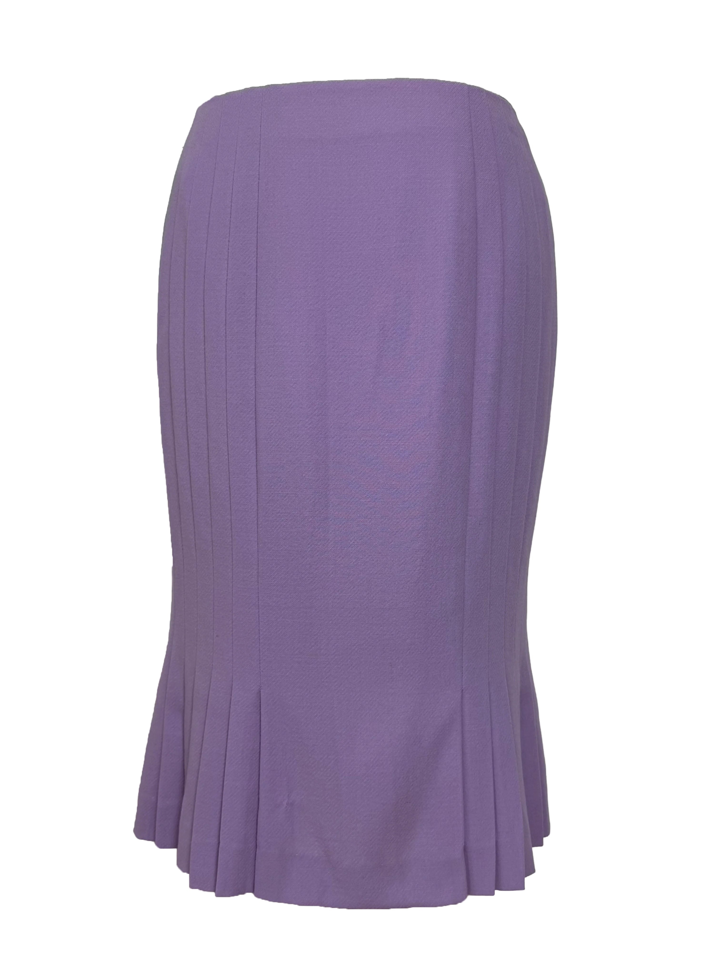 Gianni Versace Vintage Lilac Pleated A-Line Midi Skirt