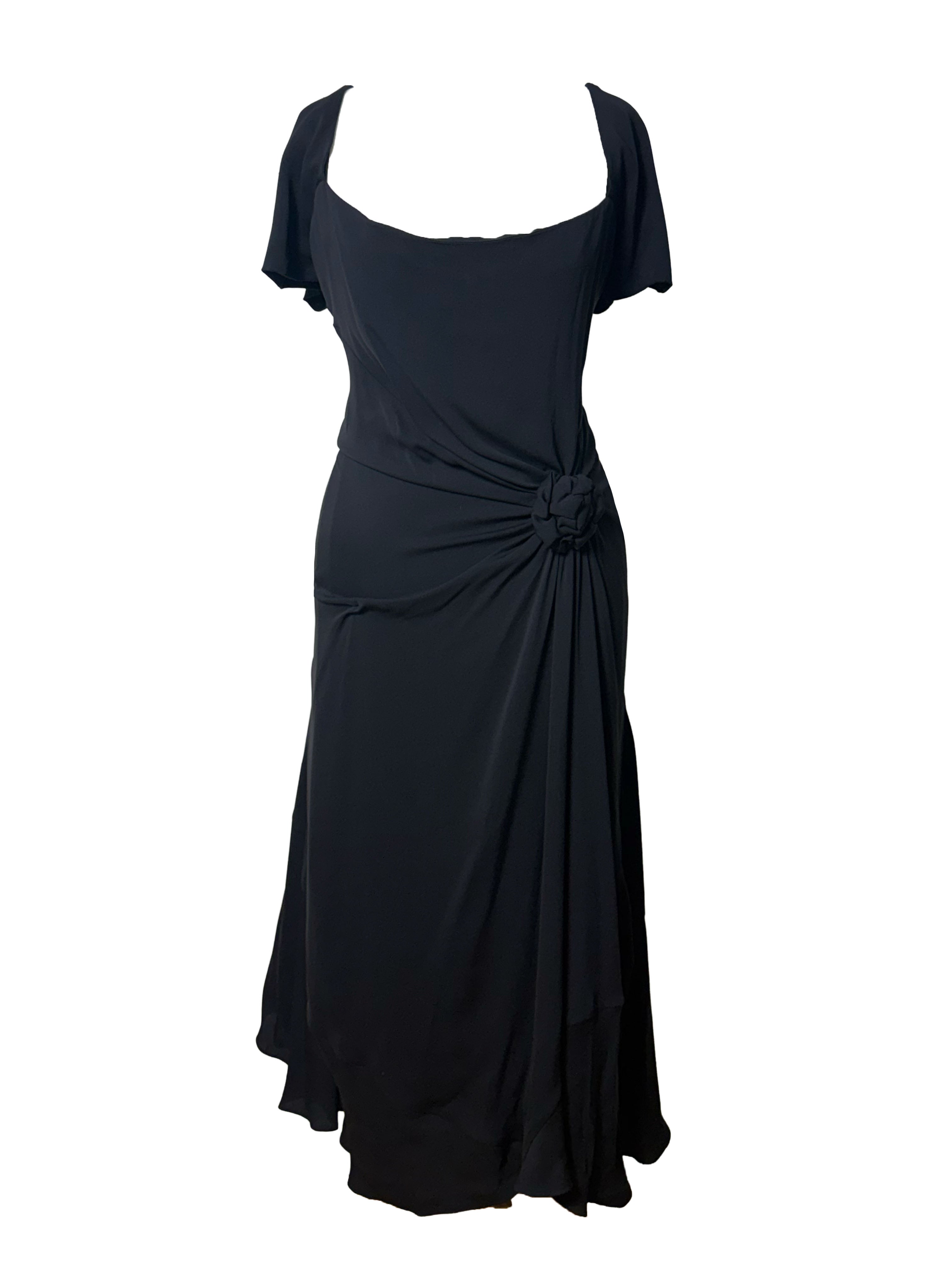Celine Vintage Black Silk Midi Dress
