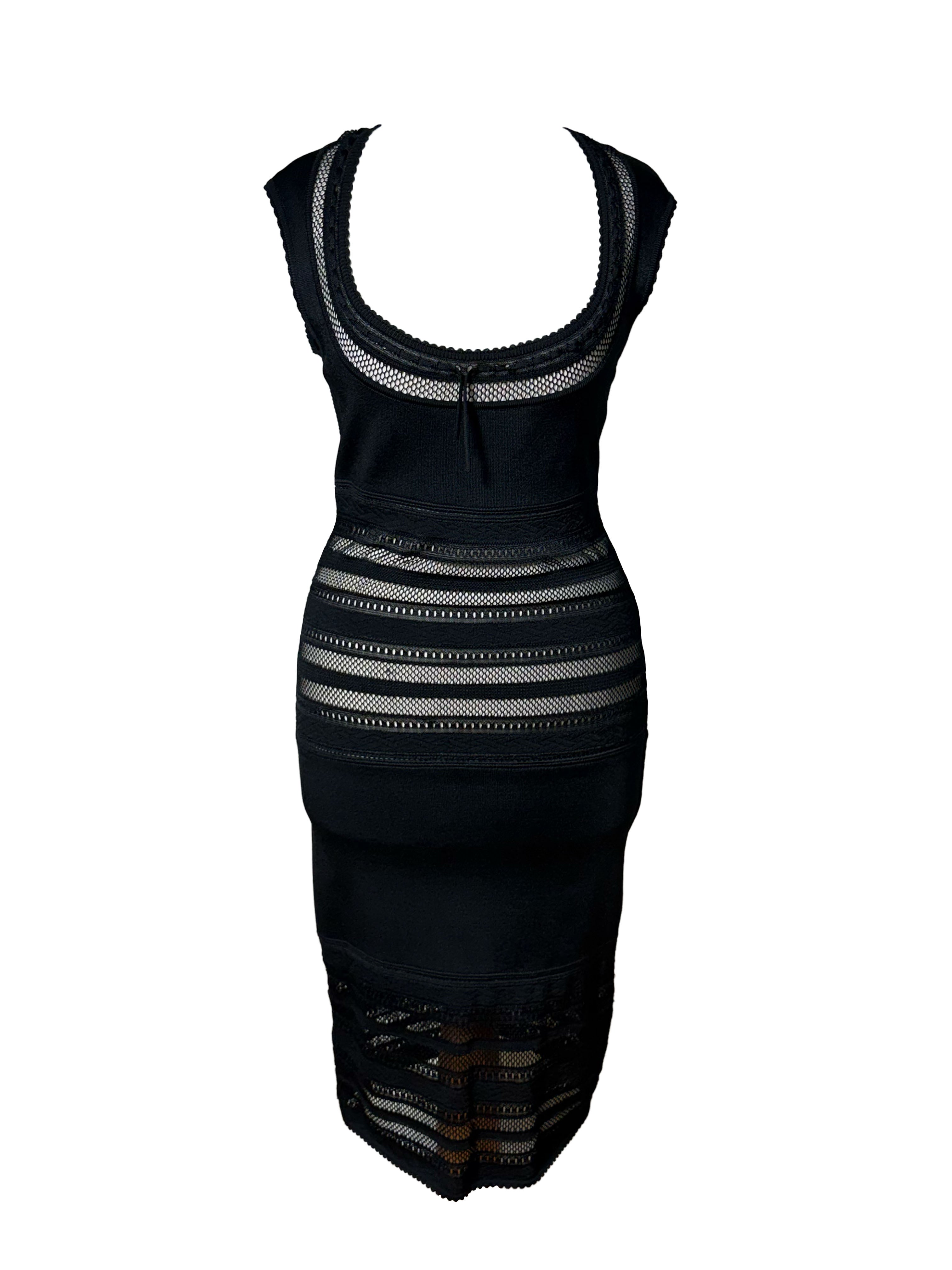 Alaïa Spring 1993 Vintage Crochet Black Insert Knit Dress
