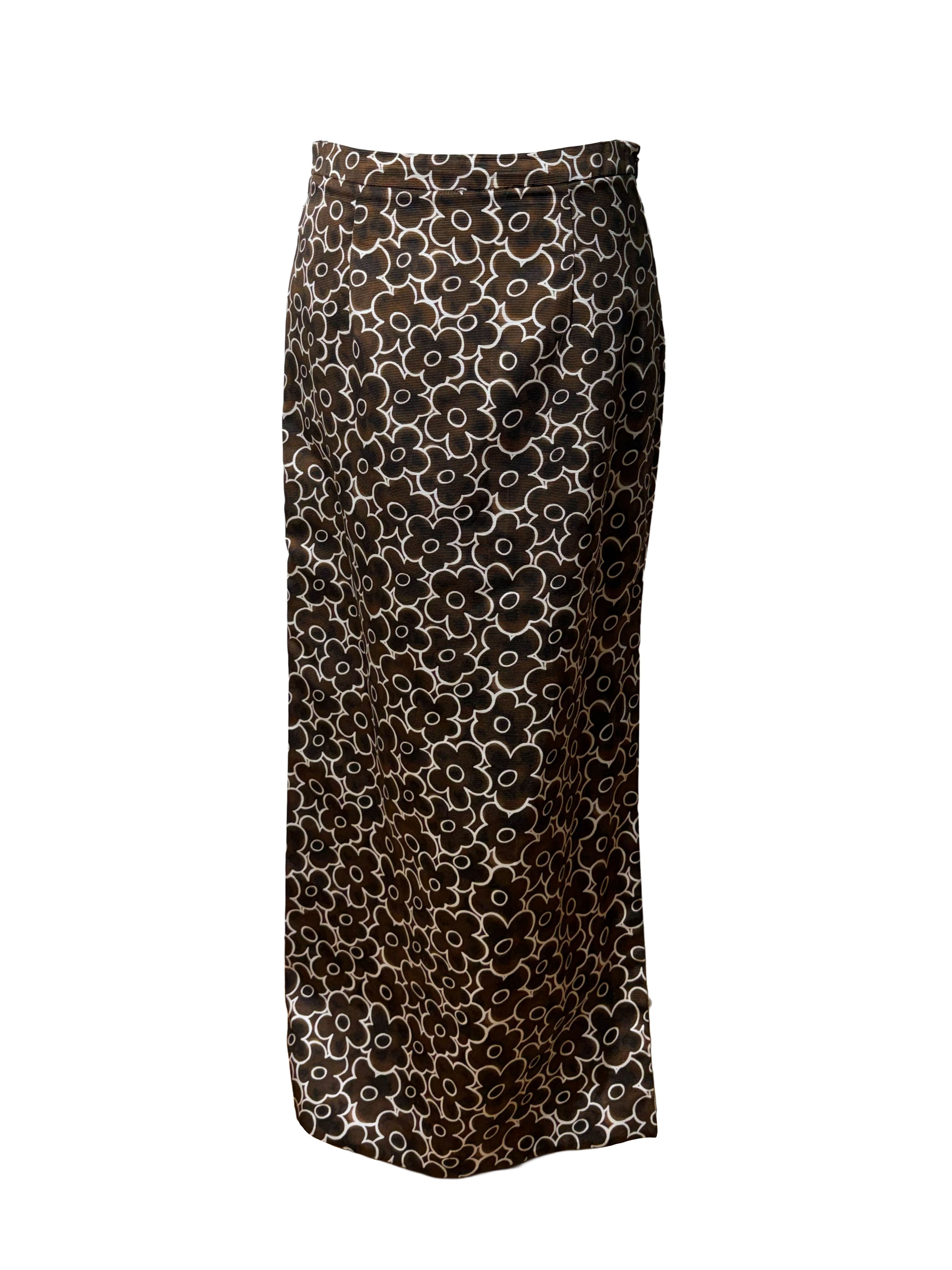 Miu Miu Brown Floral Side Split Maxi Skirt