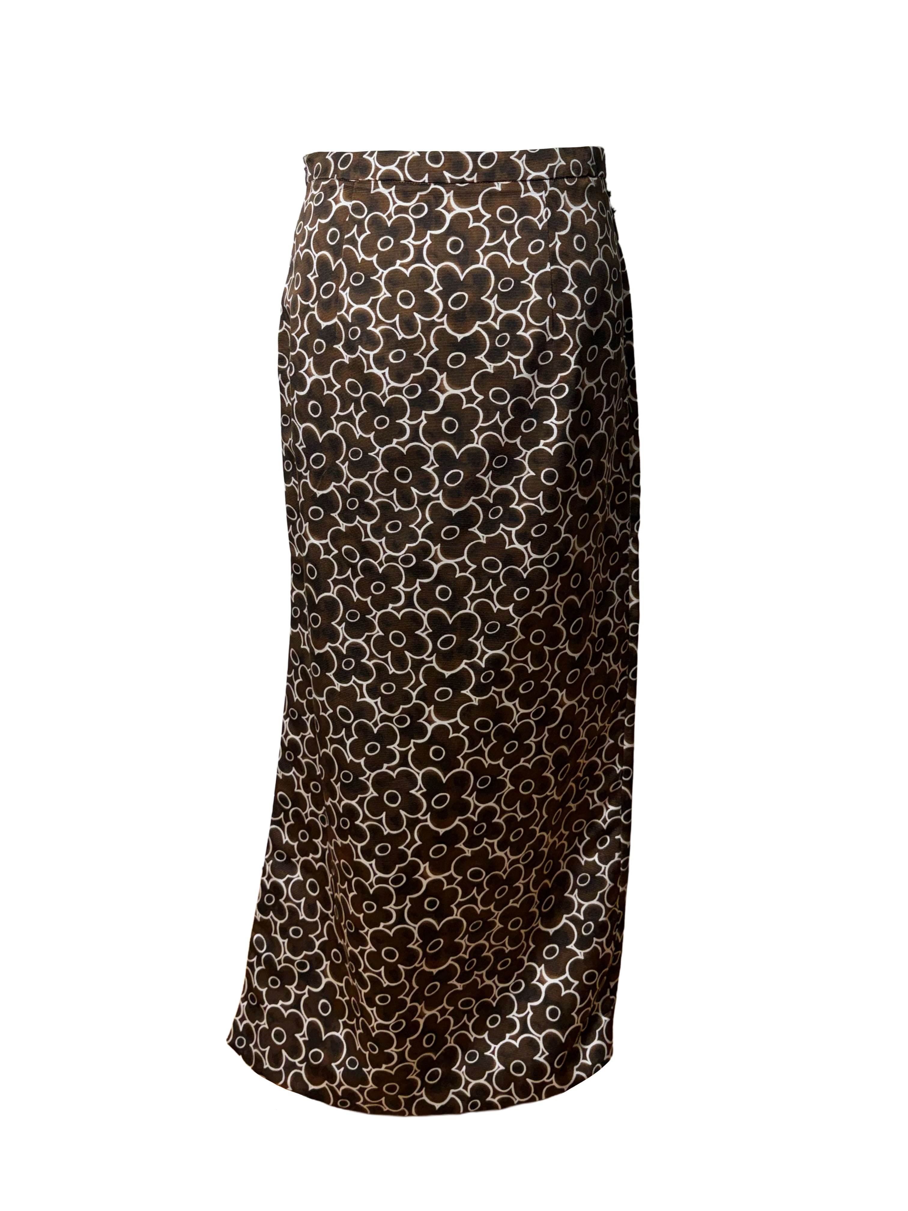 Miu Miu Brown Floral Side Split Maxi Skirt