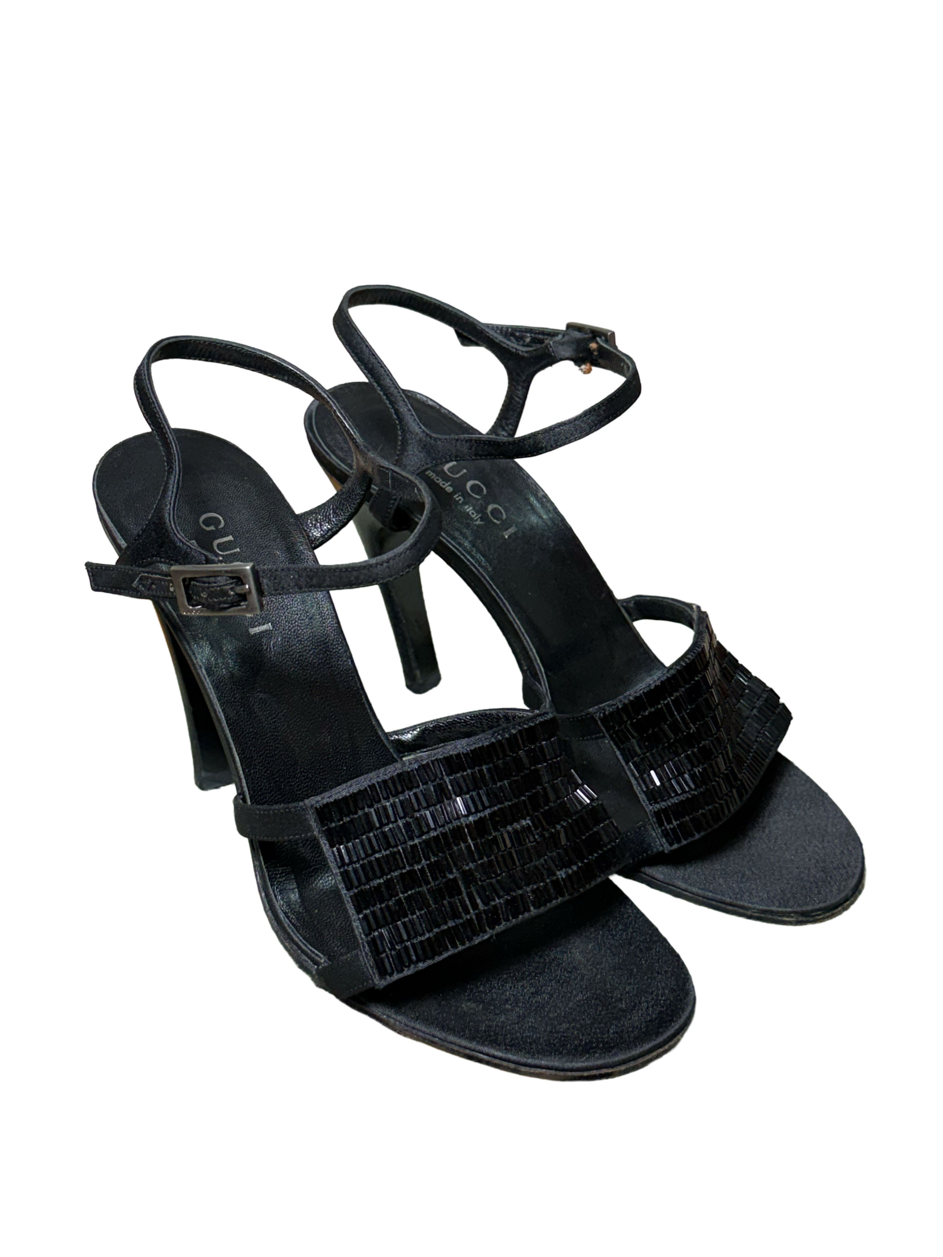Gucci Black Sequin Strappy Sandals