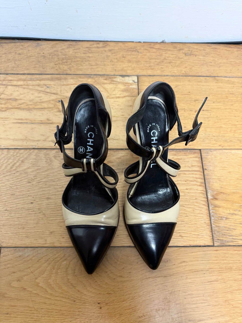 Chanel Vintage Two Tone Mary Jane Patent Pumps