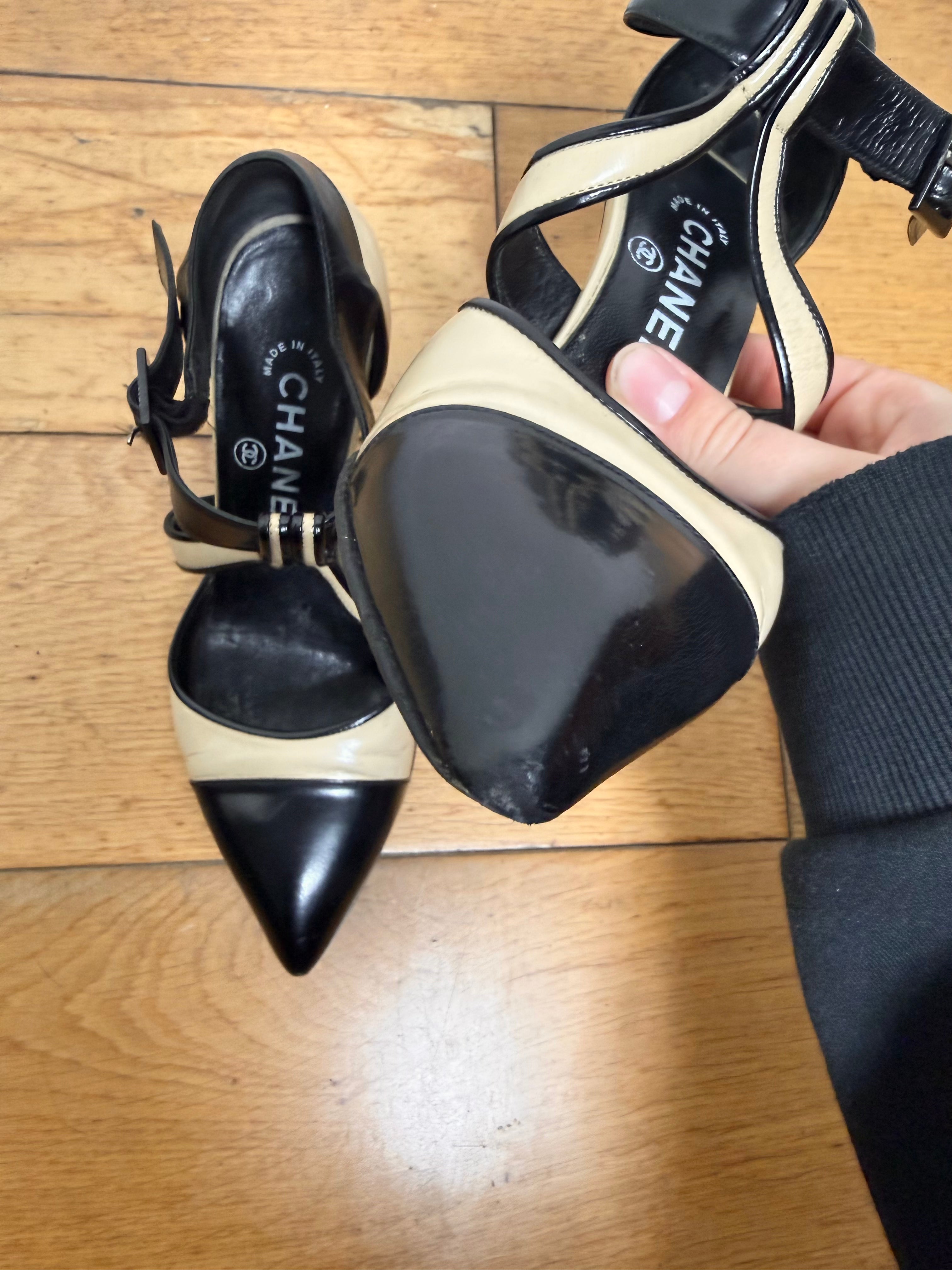 Chanel Vintage Two Tone Mary Jane Patent Pumps