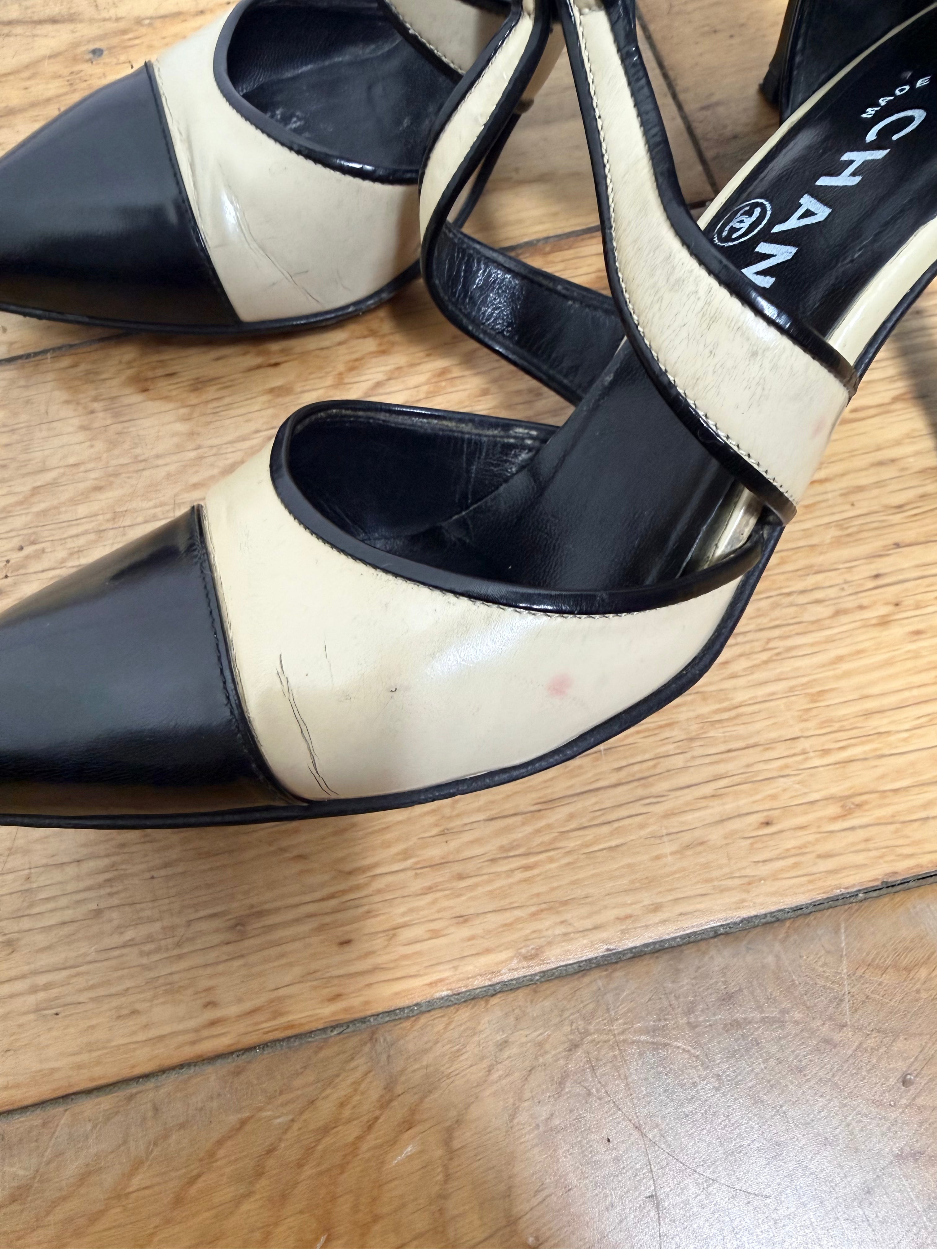 Chanel Vintage Two Tone Mary Jane Patent Pumps