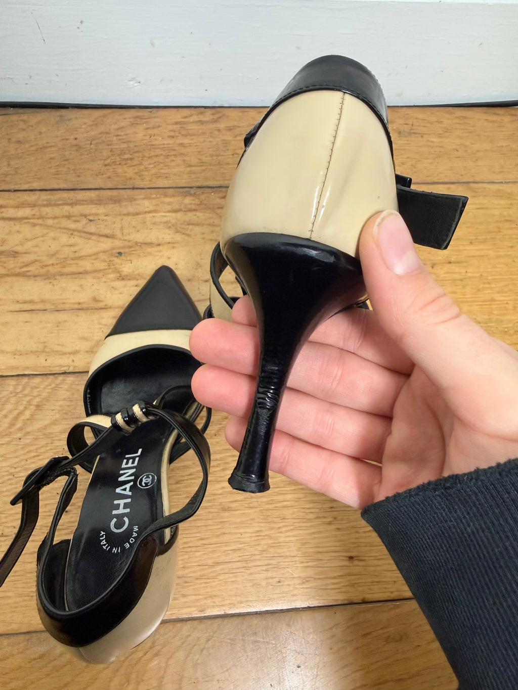 Chanel Vintage Two Tone Mary Jane Patent Pumps