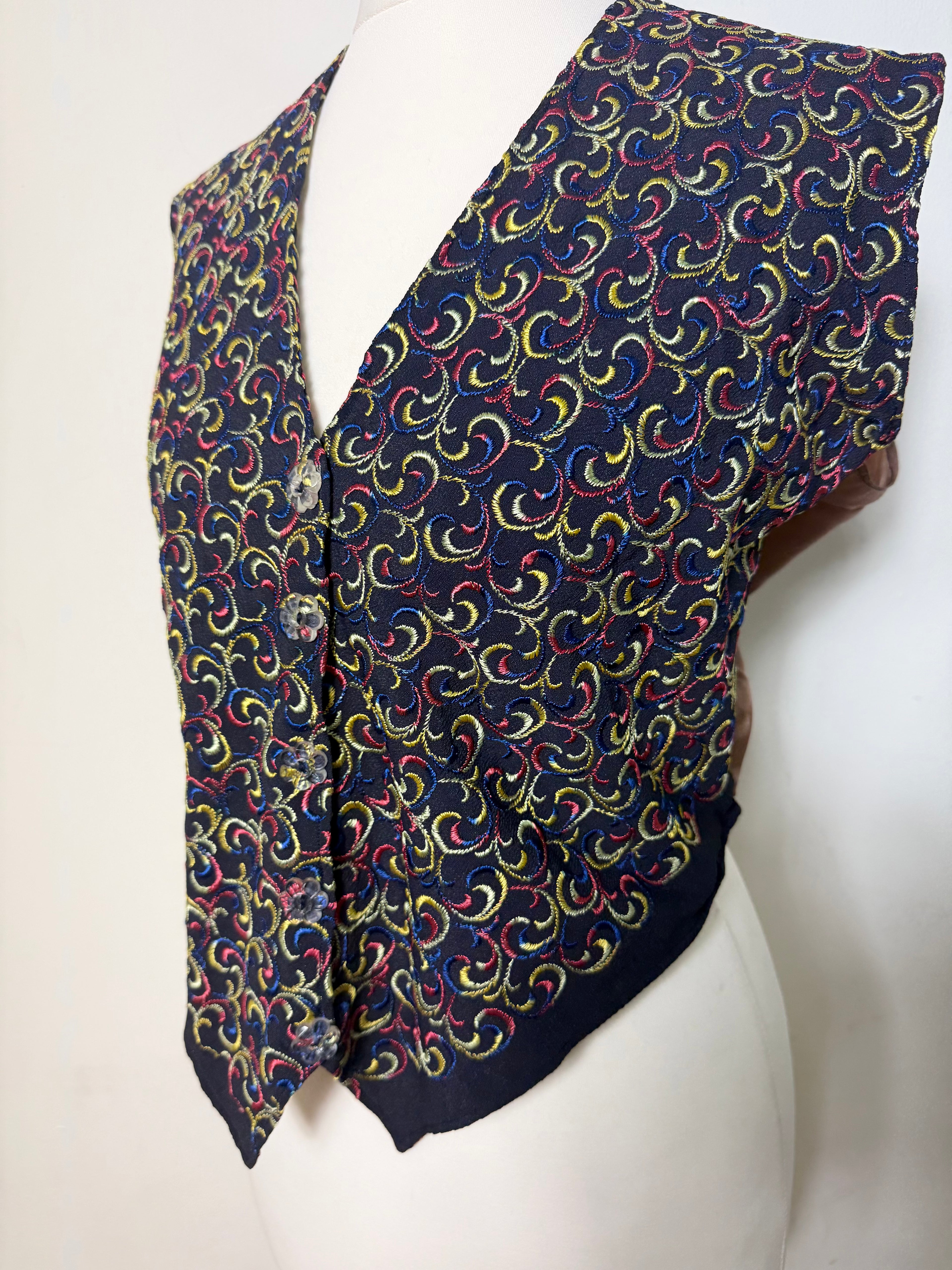 Vintage 1970s Swirl Pattern Waistcoat