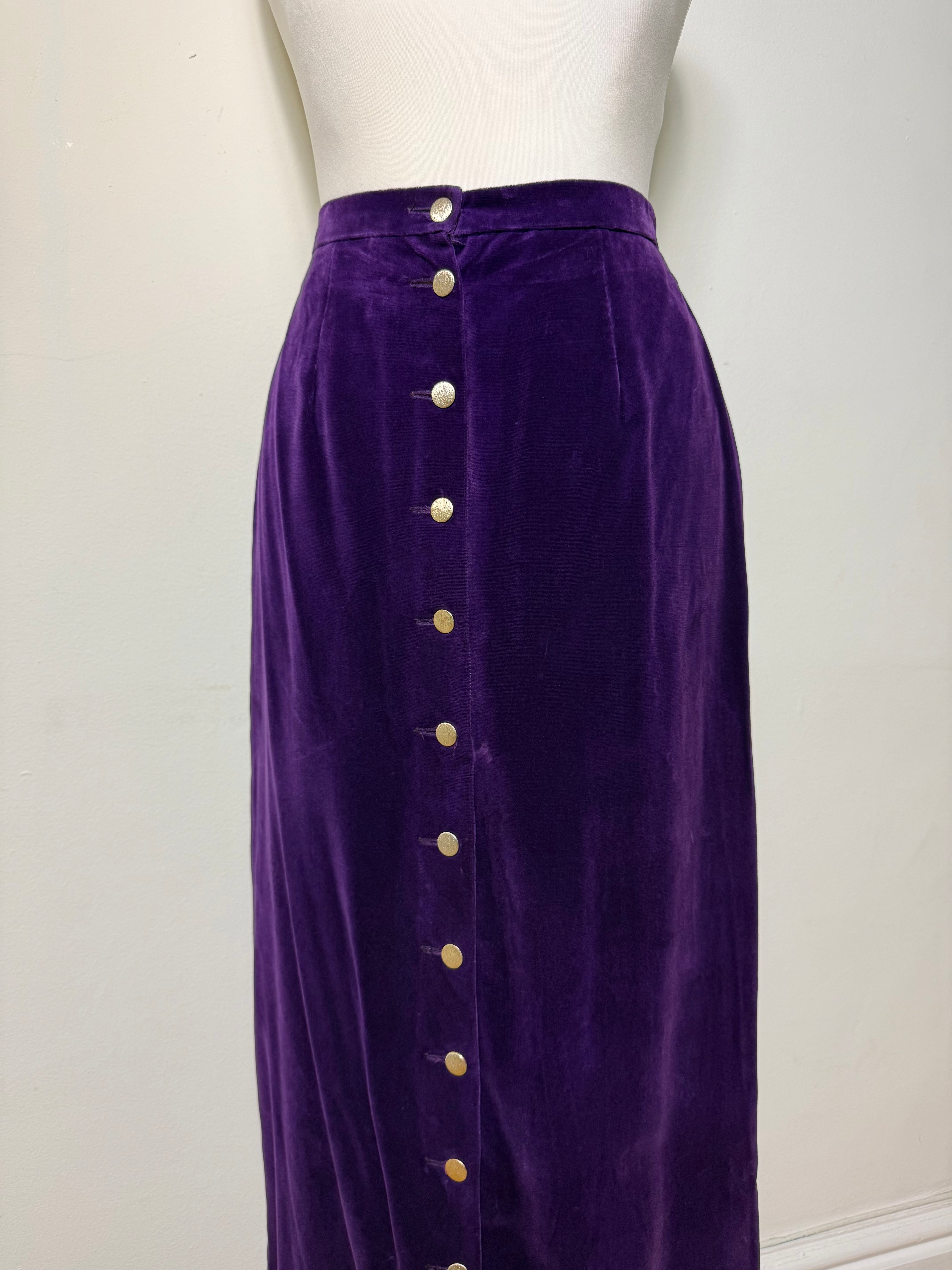 Peggy Page Vintage 1970s Purple Velvet Maxi Skirt