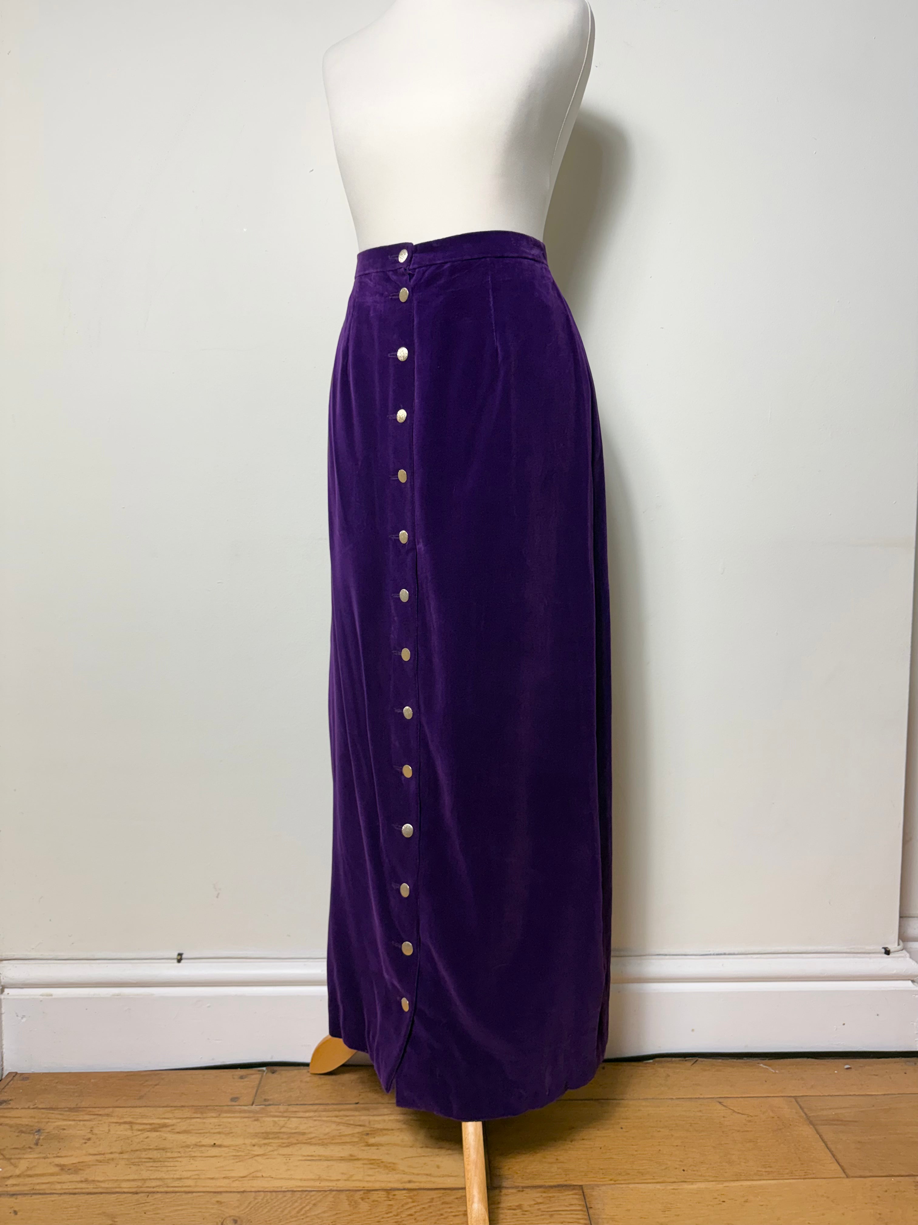 Peggy Page Vintage 1970s Purple Velvet Maxi Skirt