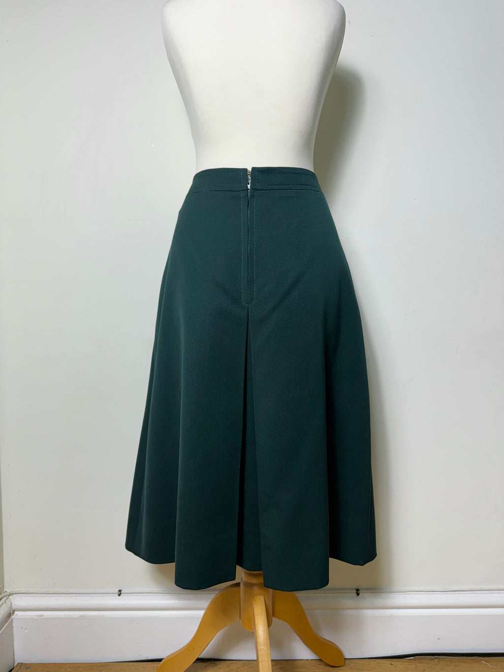 Celine Vintage 1970s Horsebit Dark Green Wool Pleated Skirt