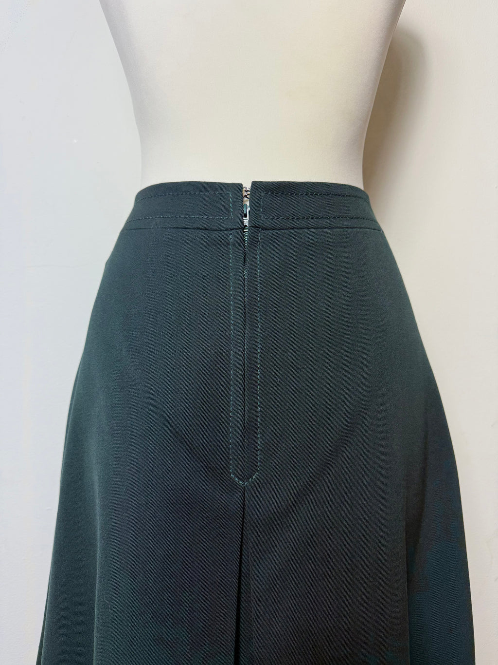 Celine Vintage 1970s Horsebit Dark Green Wool Pleated Skirt
