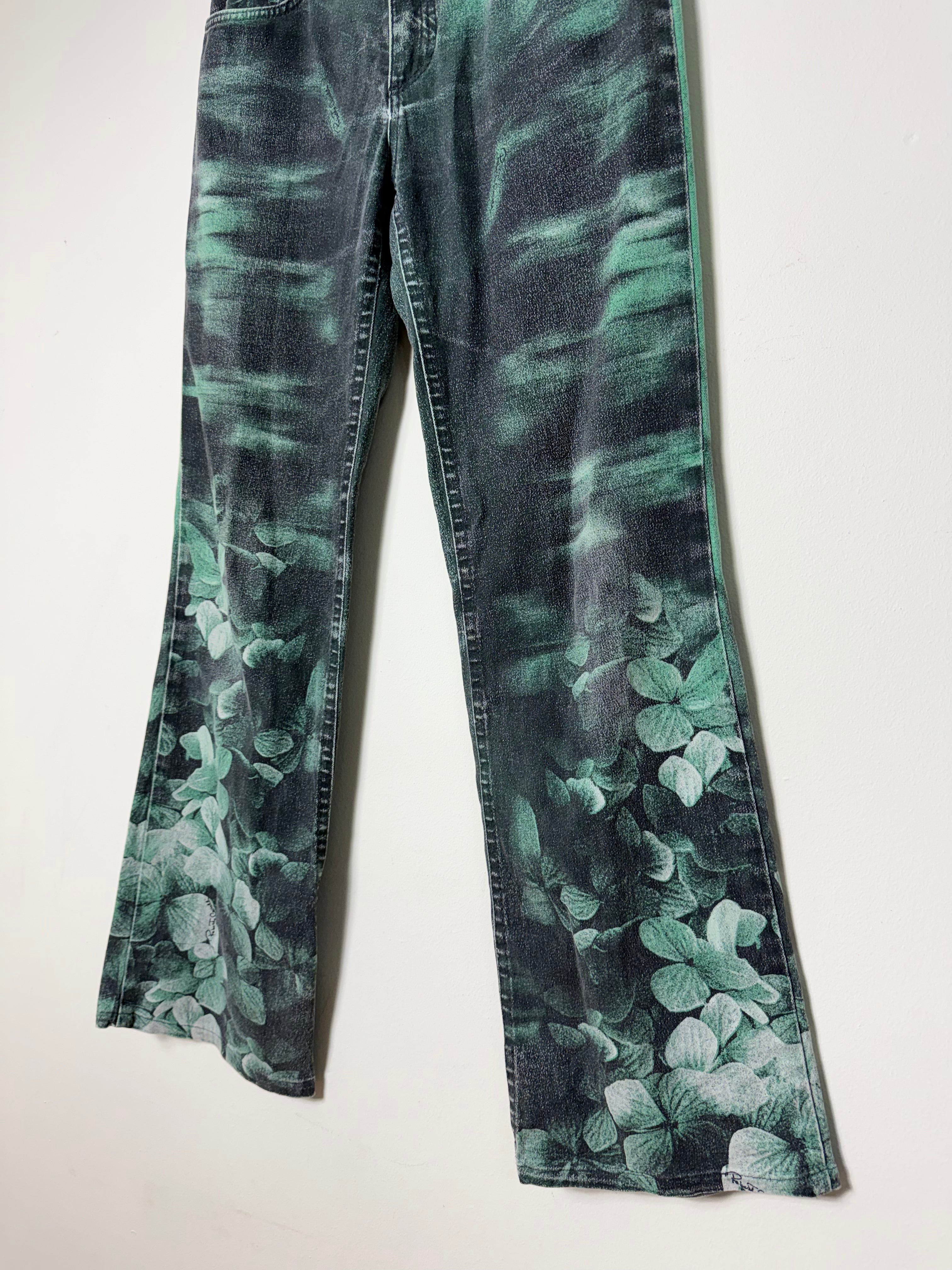 Roberto Cavalli Vintage 1990s Floral Green Jeans