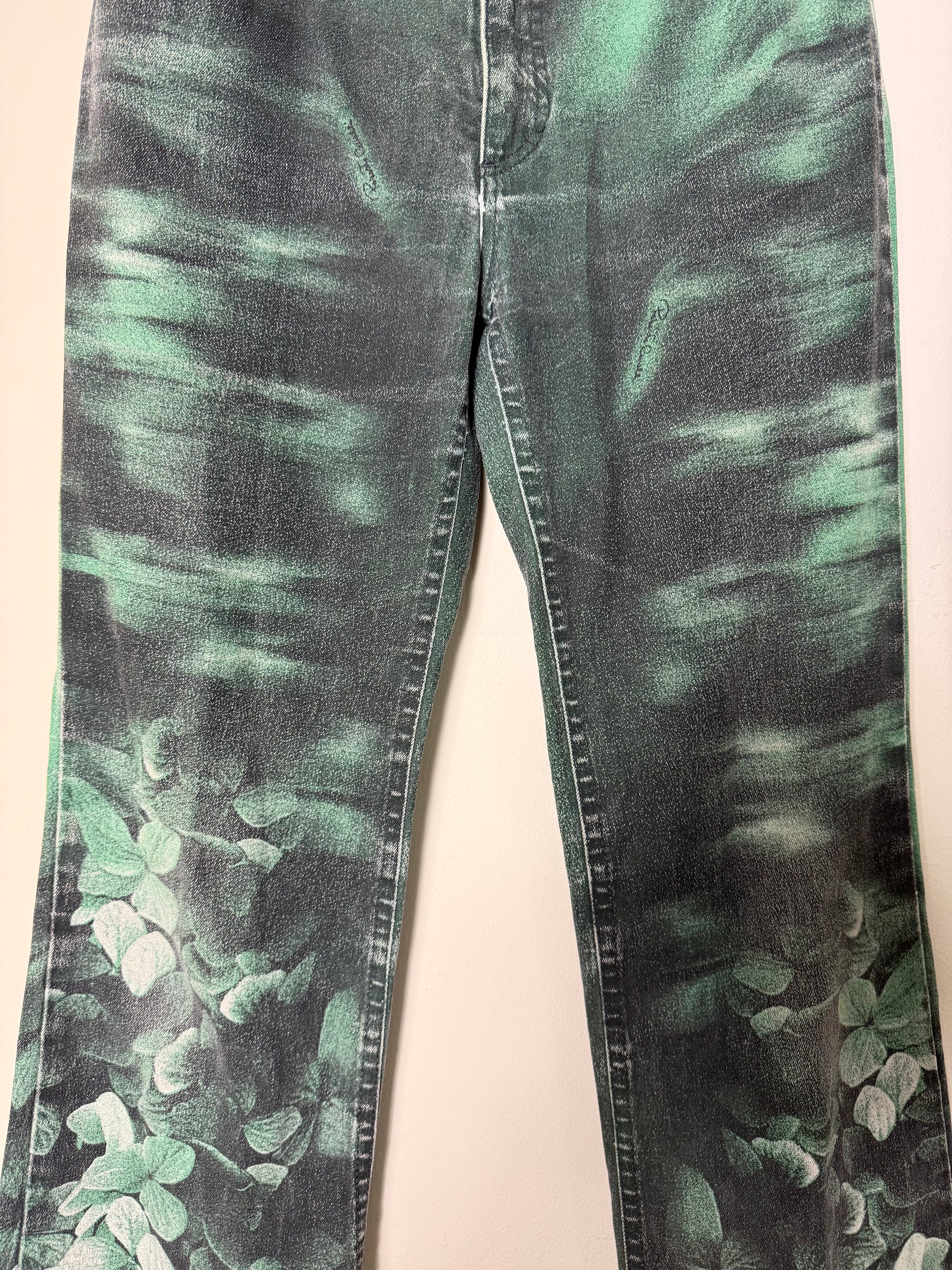 Roberto Cavalli Vintage 1990s Floral Green Jeans
