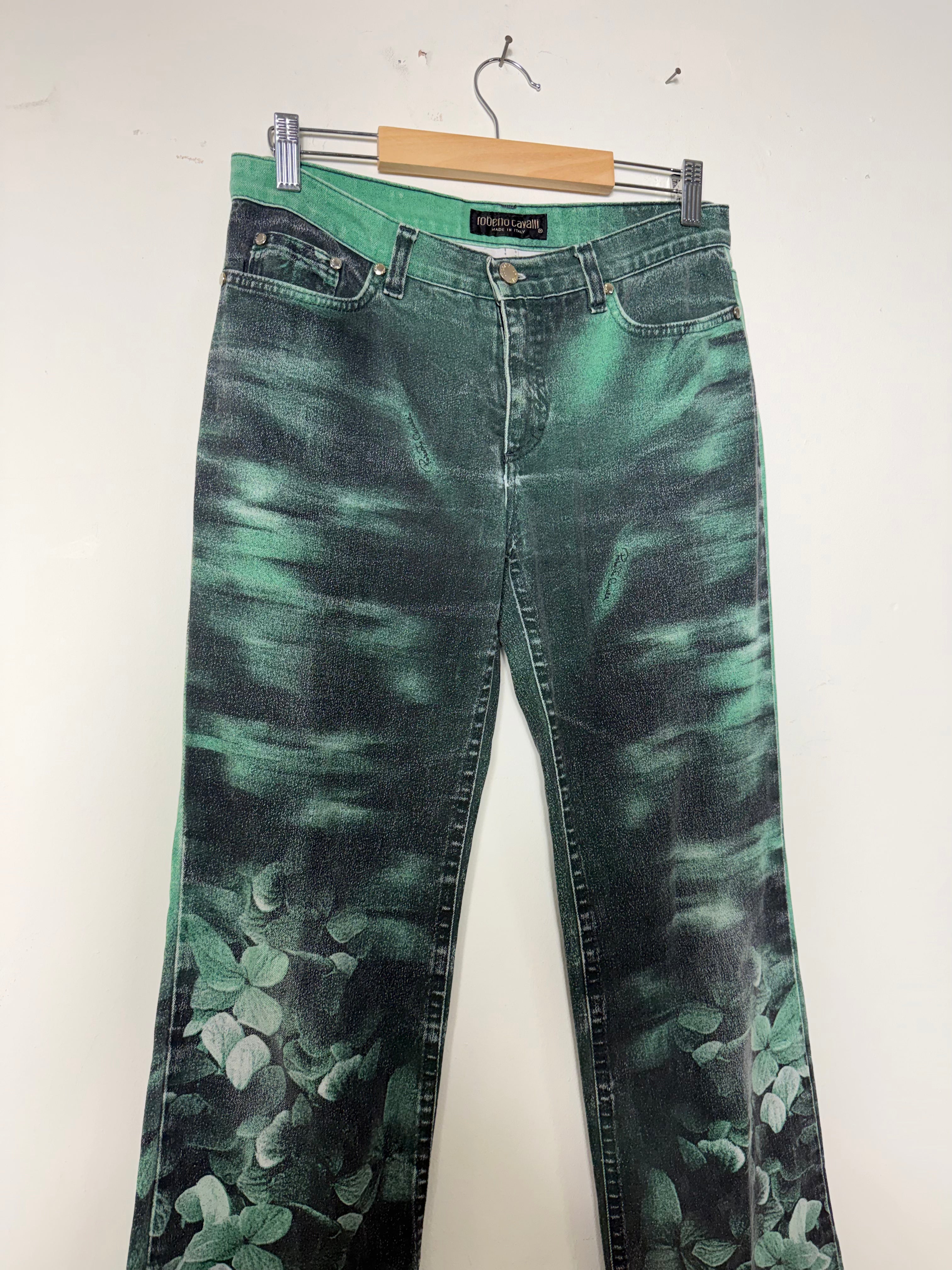 Roberto Cavalli Vintage 1990s Floral Green Jeans