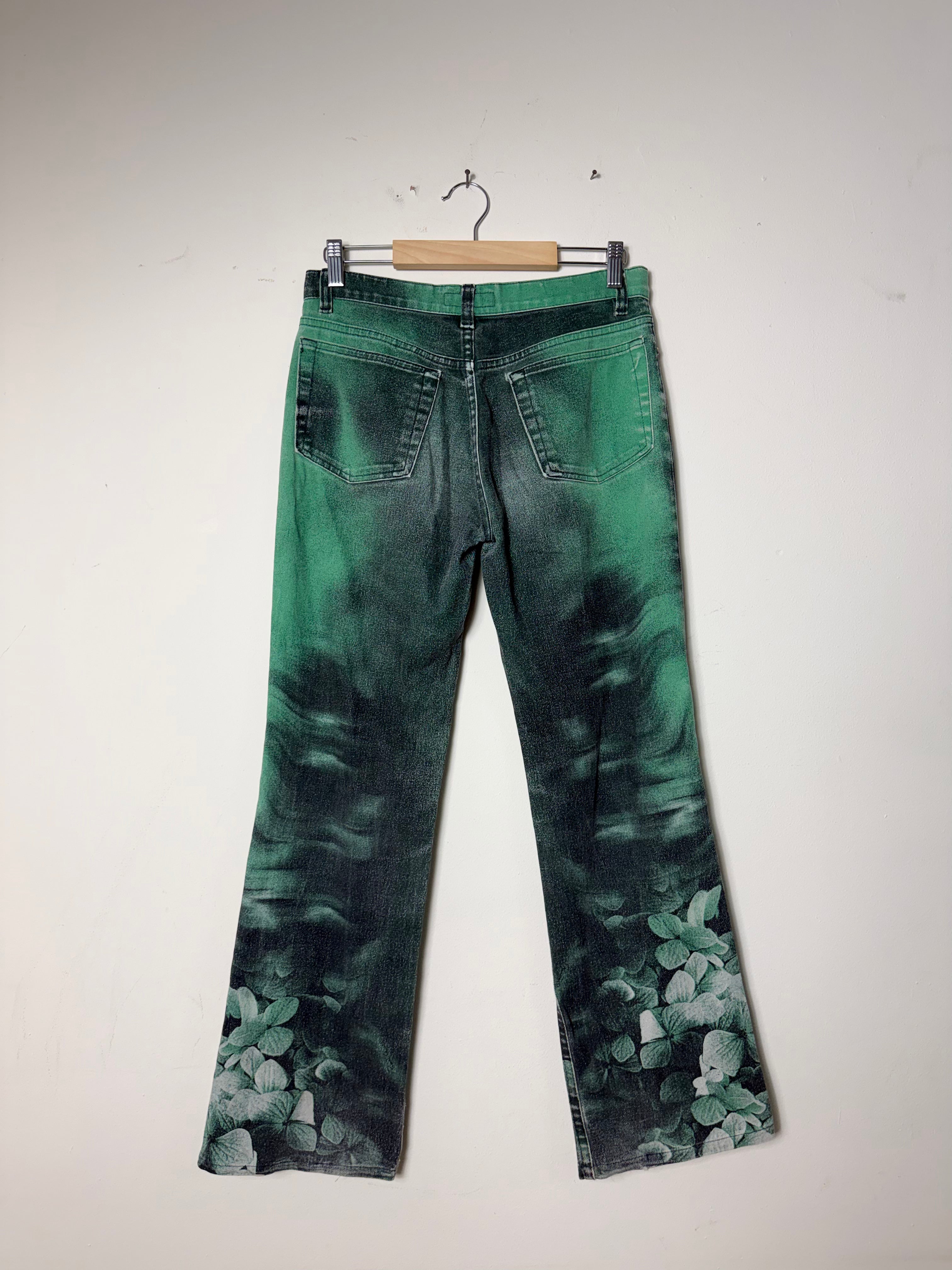 Roberto Cavalli Vintage 1990s Floral Green Jeans
