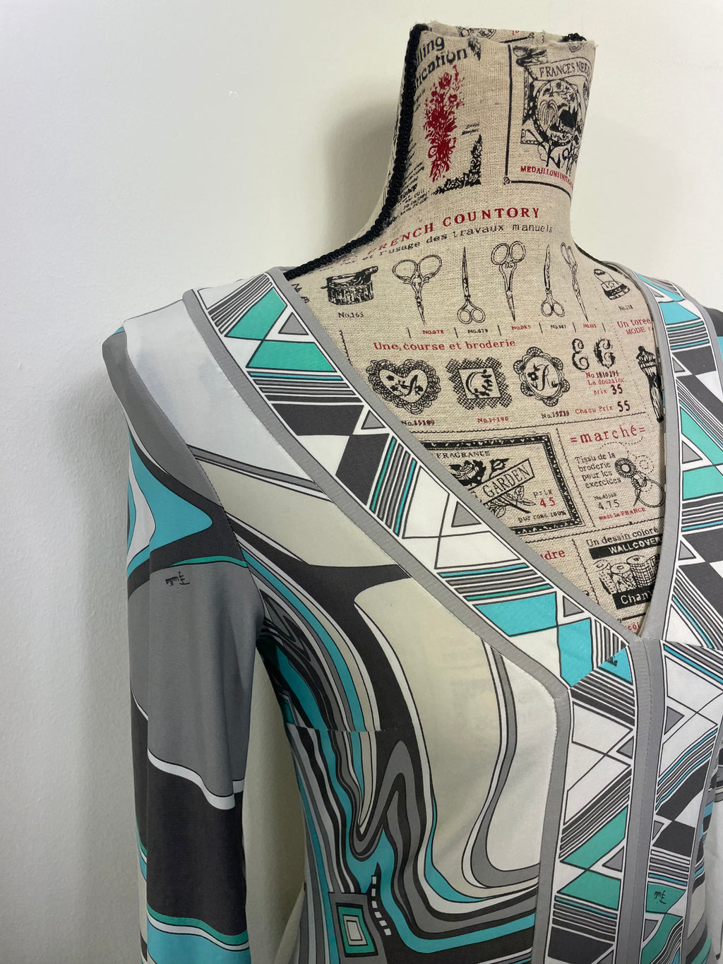 Emilio Pucci A Line Geometric Print Long Sleeve Midi Dress