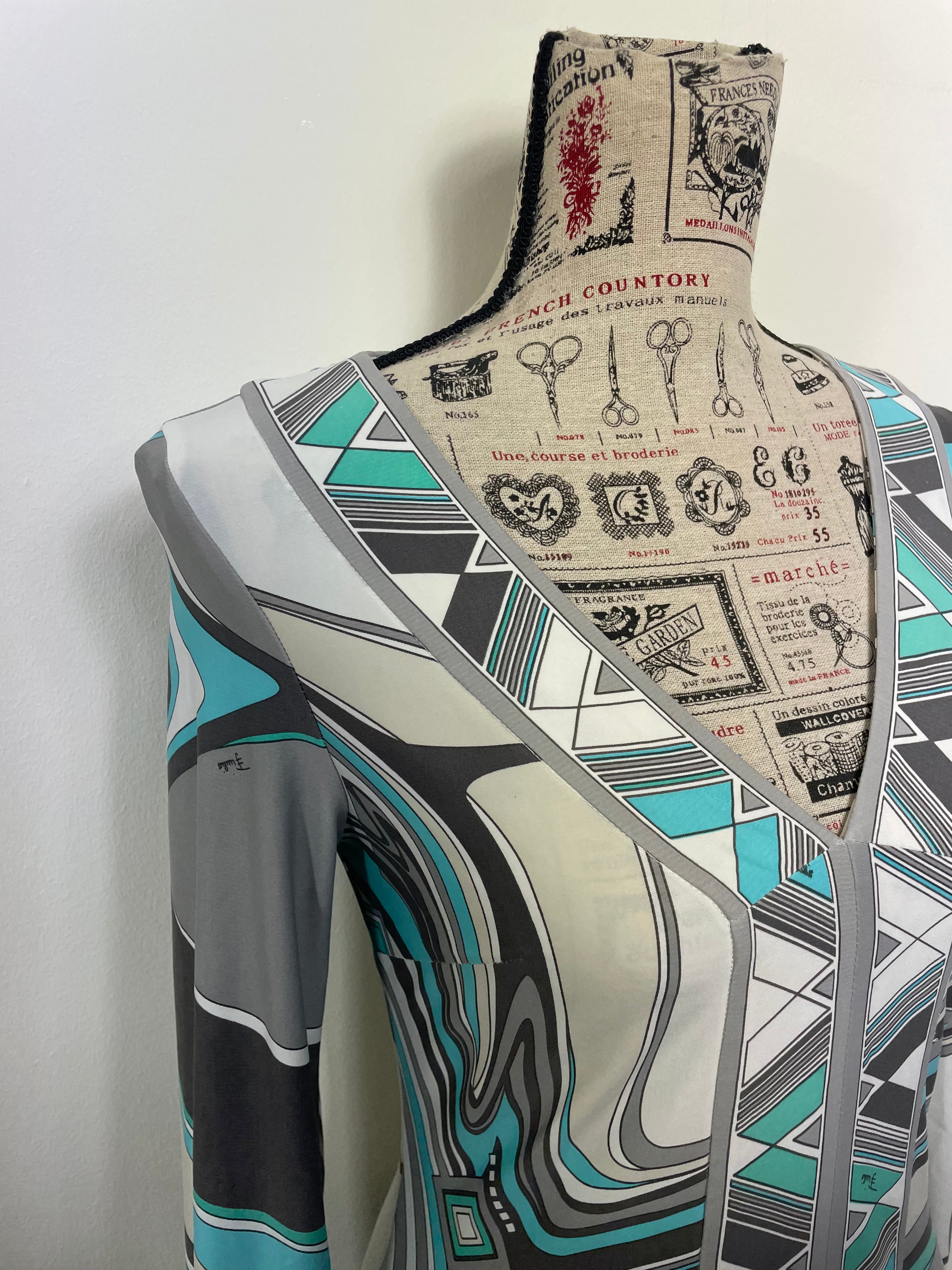 Emilio Pucci A Line Geometric Print Long Sleeve Midi Dress