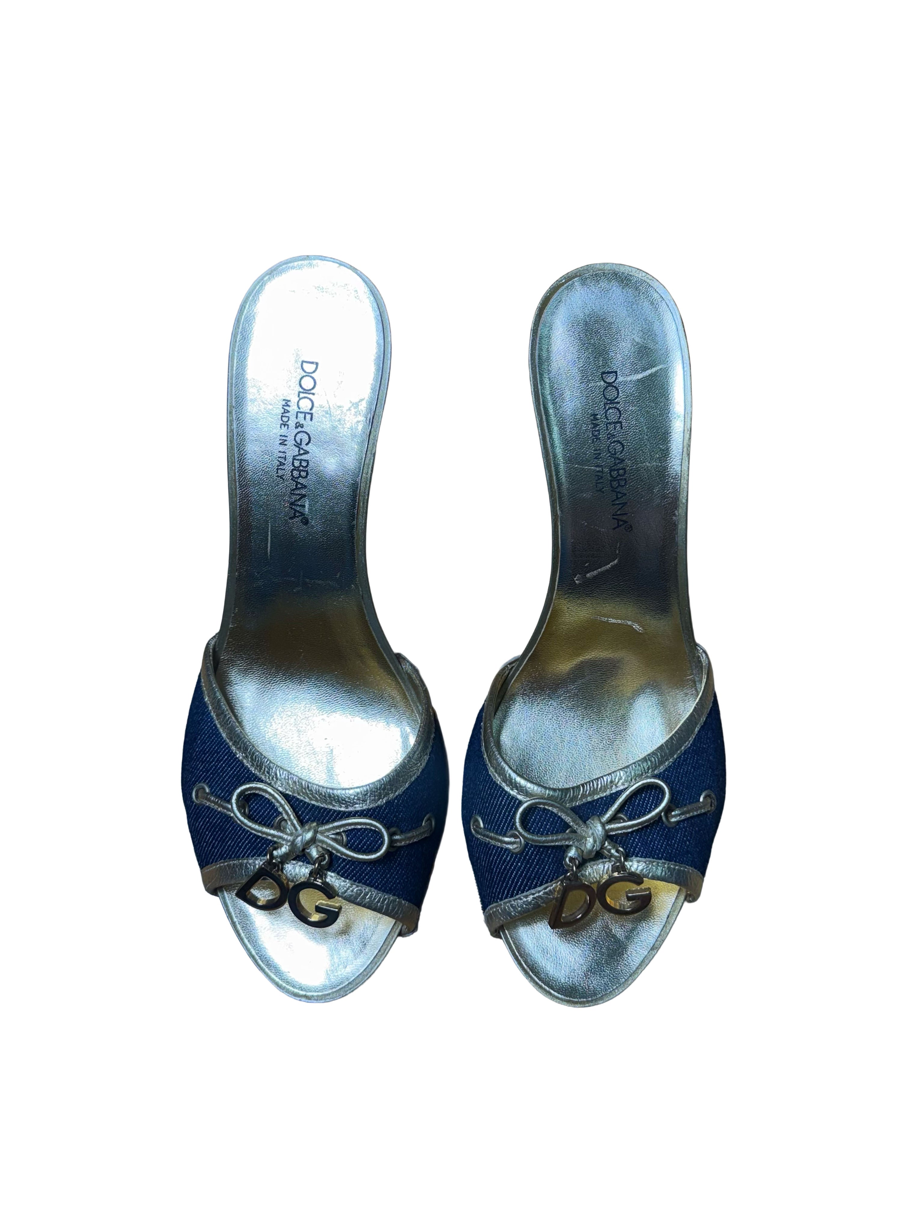 Dolce & Gabbana Denim & Gold Mule Sandals