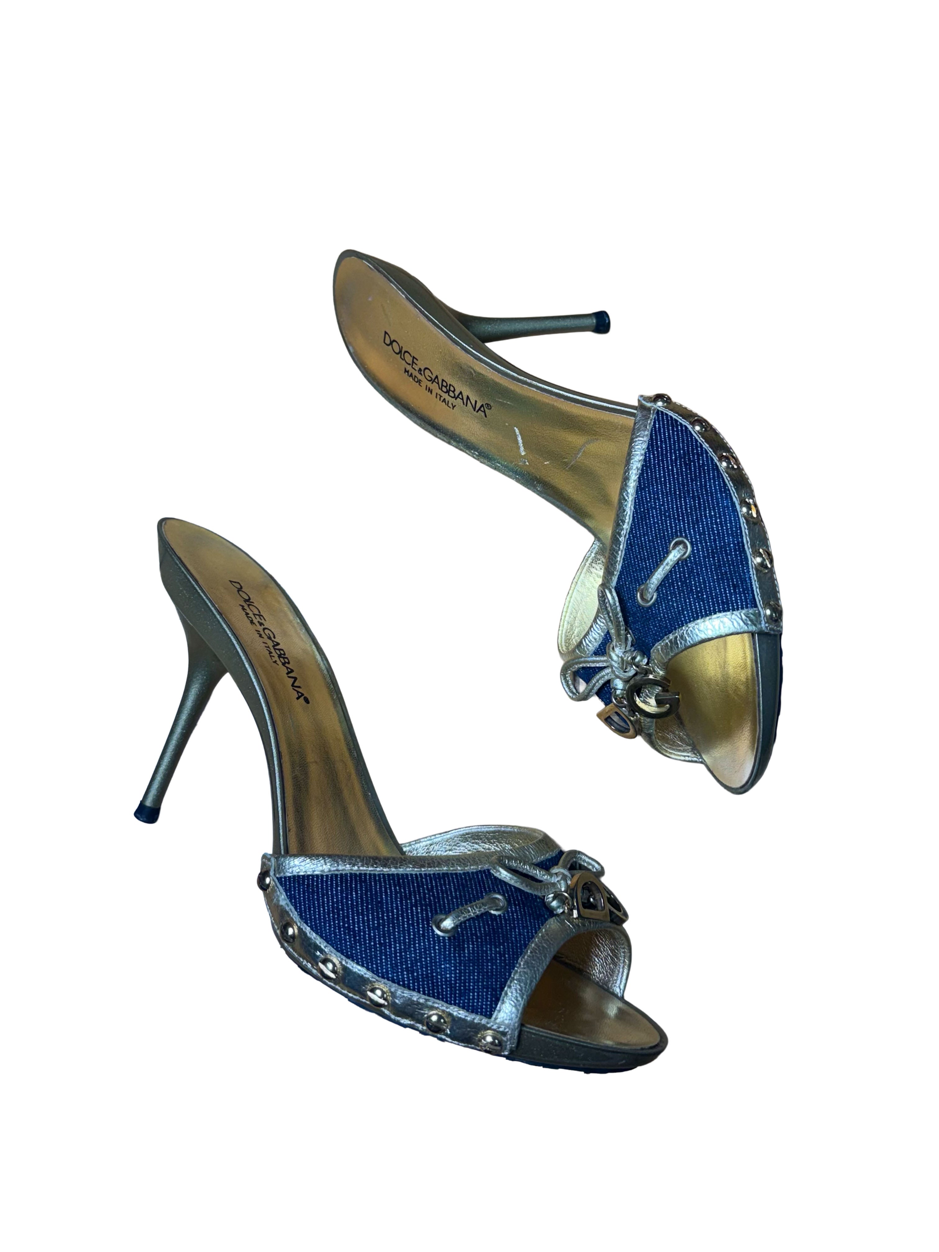 Dolce & Gabbana Denim & Gold Mule Sandals