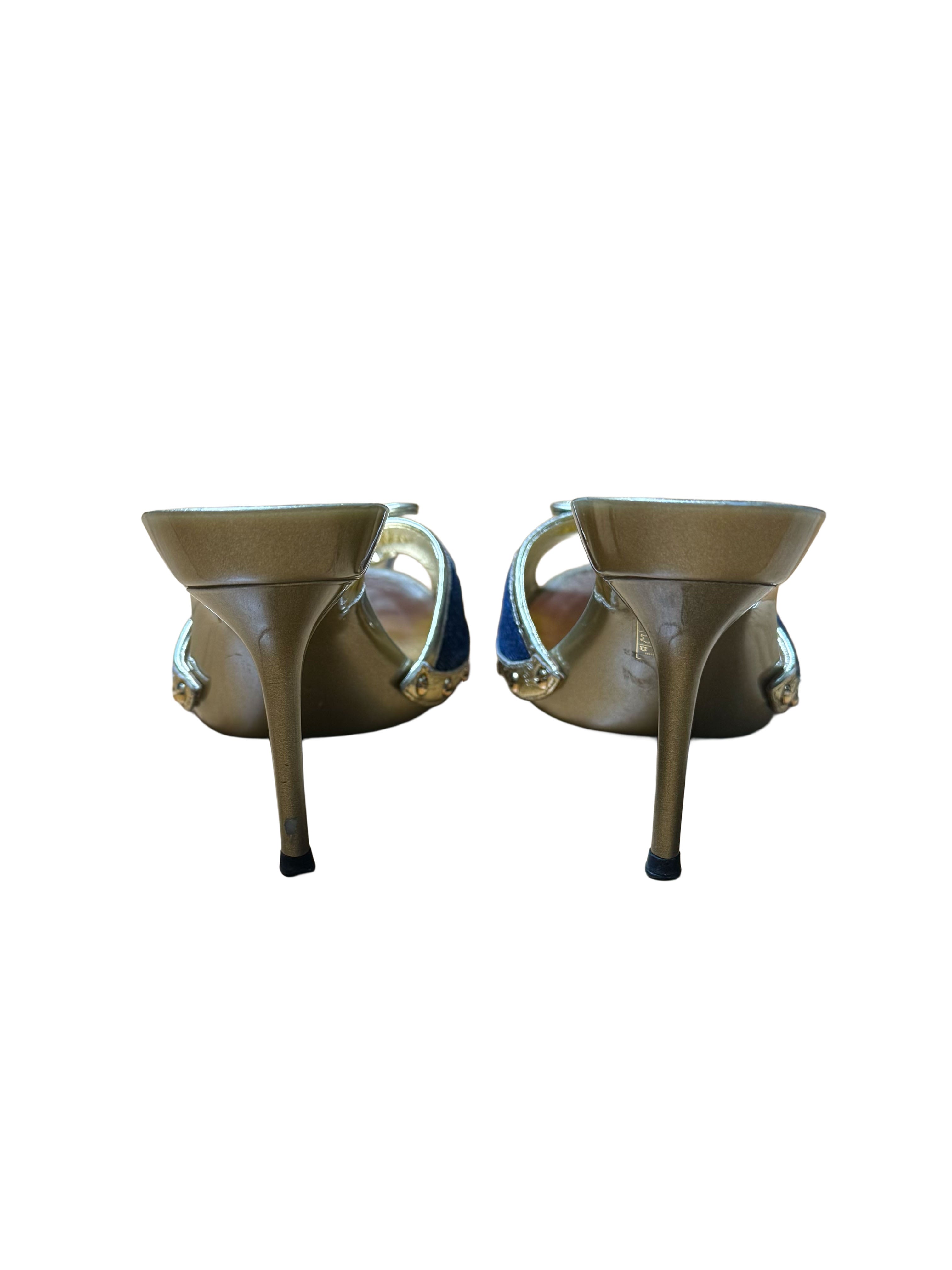 Dolce & Gabbana Denim & Gold Mule Sandals