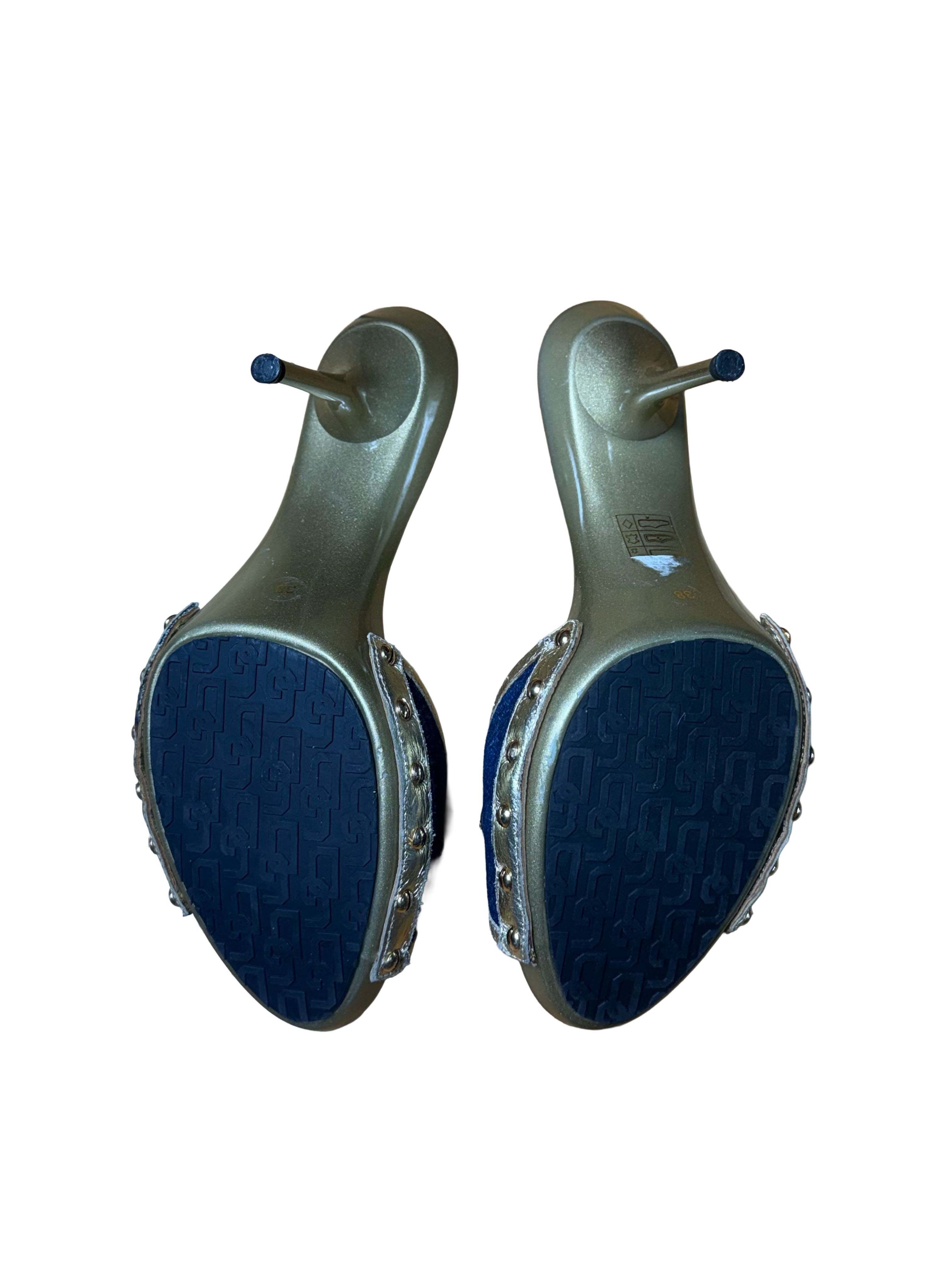 Dolce & Gabbana Denim & Gold Mule Sandals