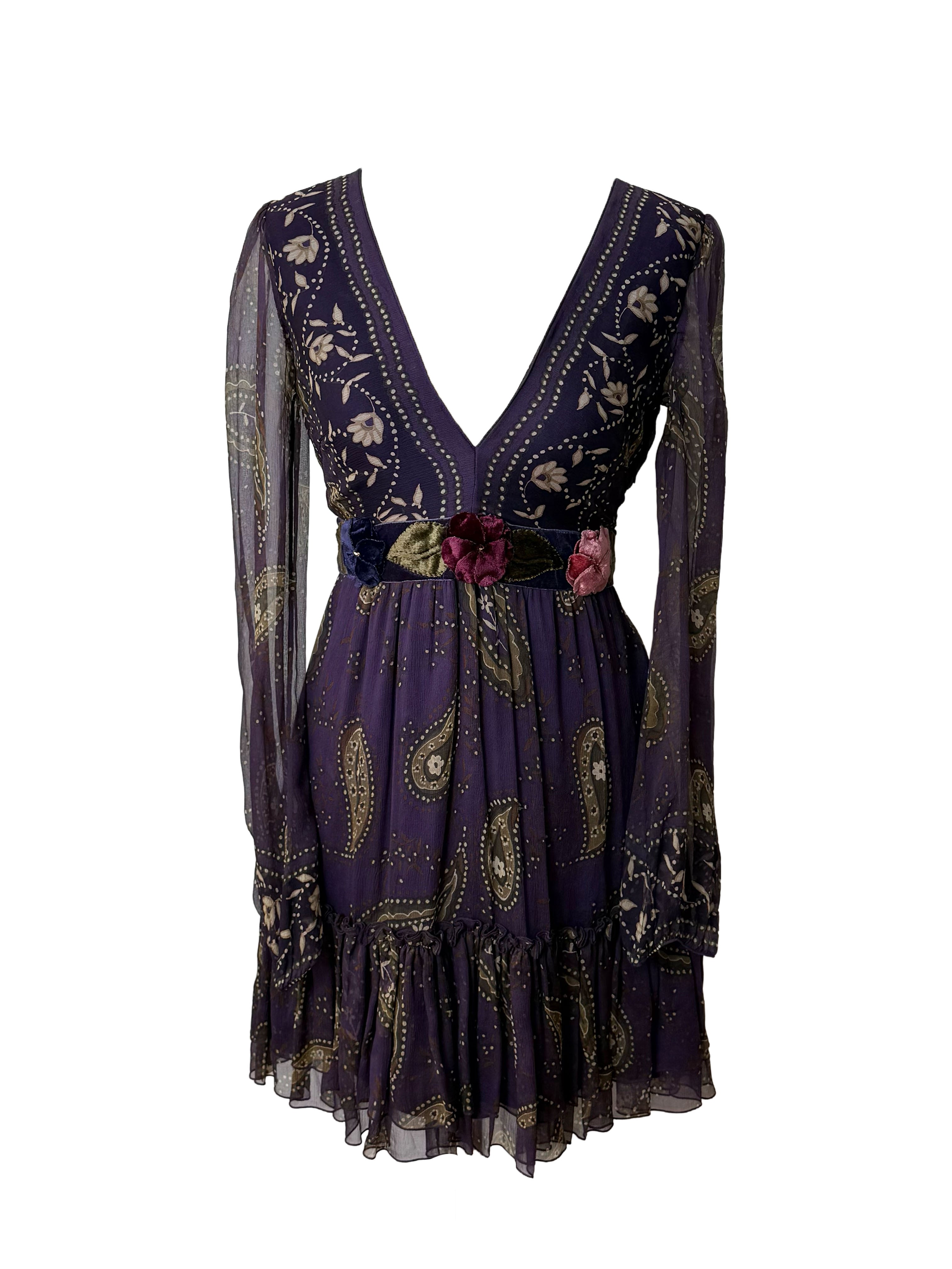 Blugirl FW2005 Purple Paisley Ruffle Mini Dress