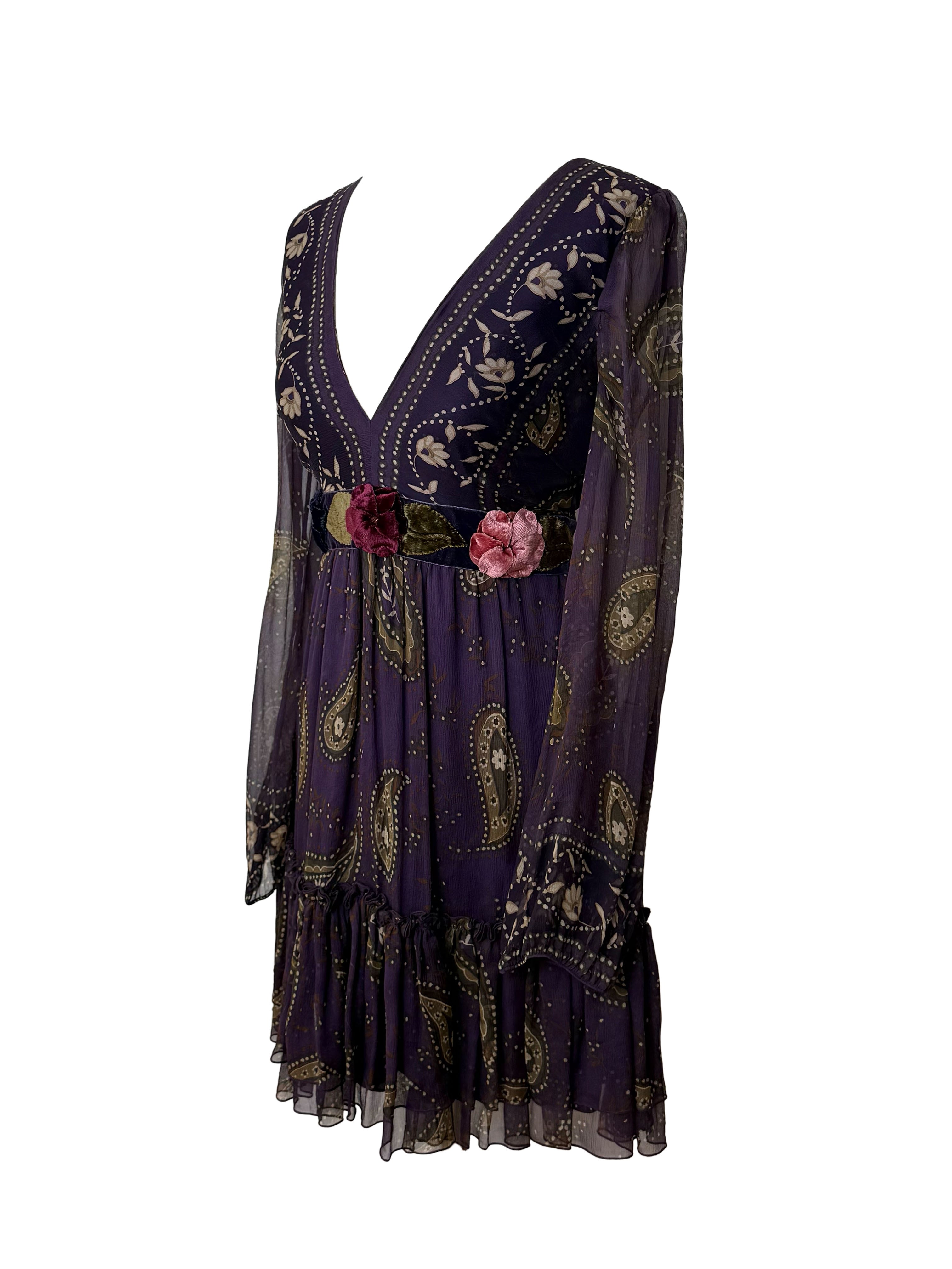 Blugirl FW2005 Purple Paisley Ruffle Mini Dress