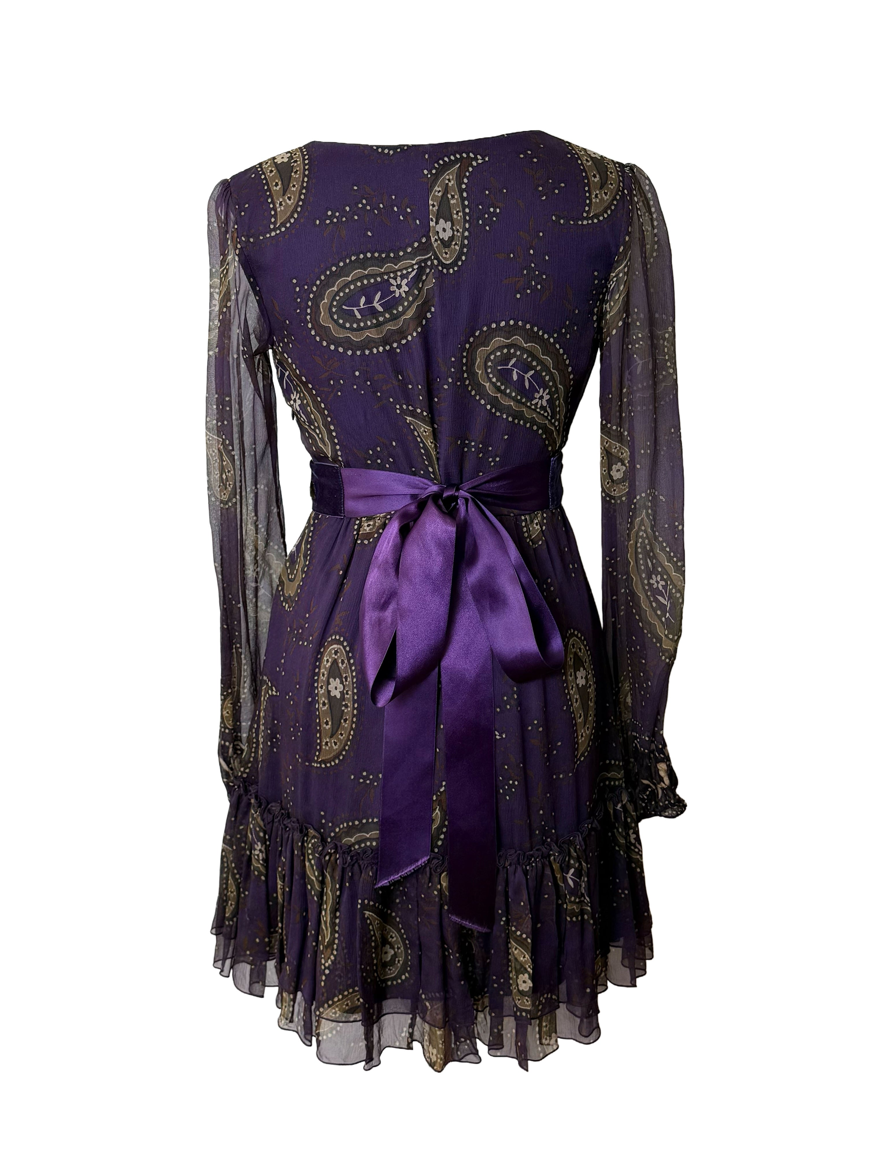 Blugirl FW2005 Purple Paisley Ruffle Mini Dress