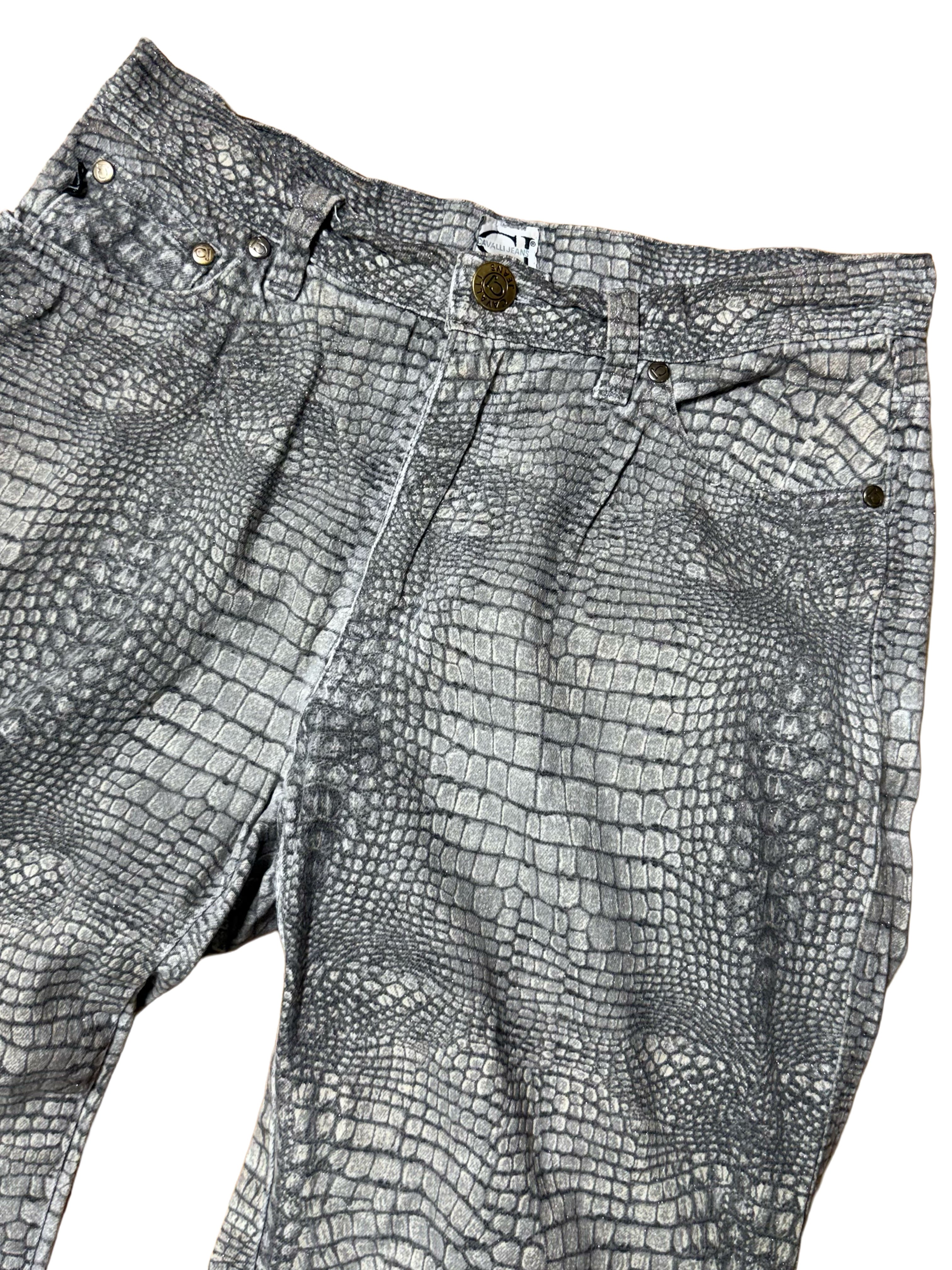 Roberto Cavalli Grey Alligator Jeans