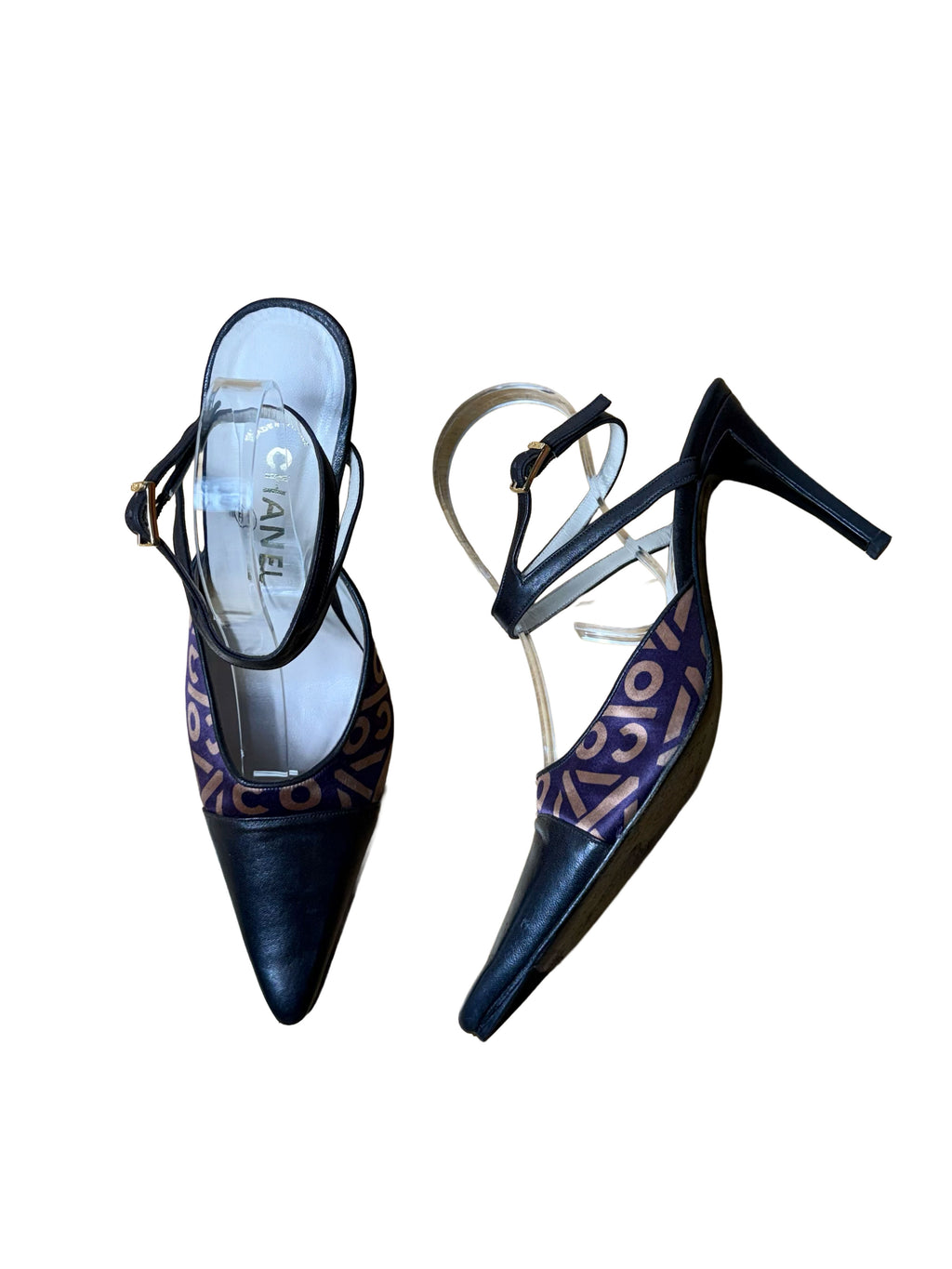 Chanel Pointed Toe Coco Print Heels