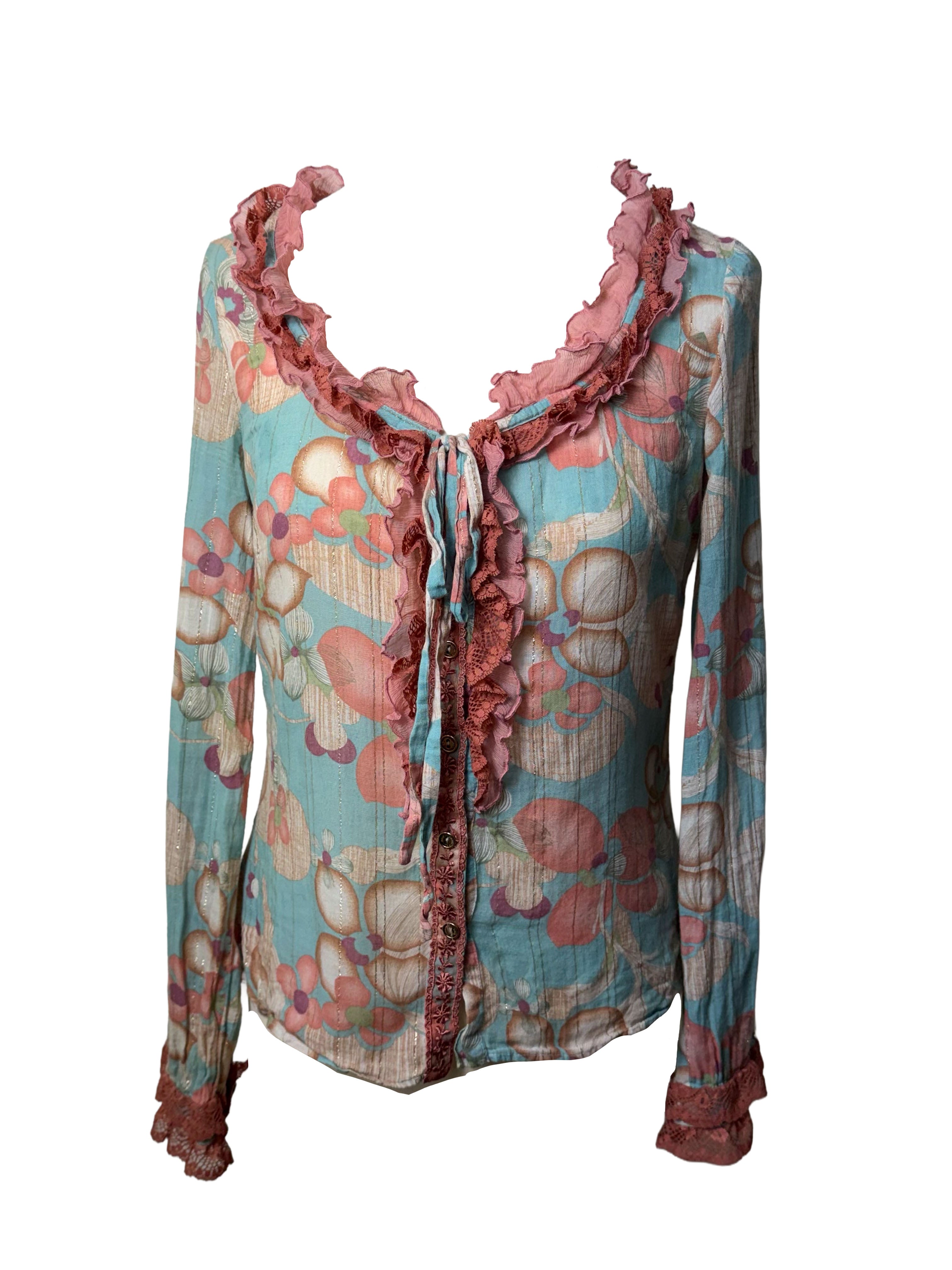 D&G Floral Long Sleeve Ruffle Blouse