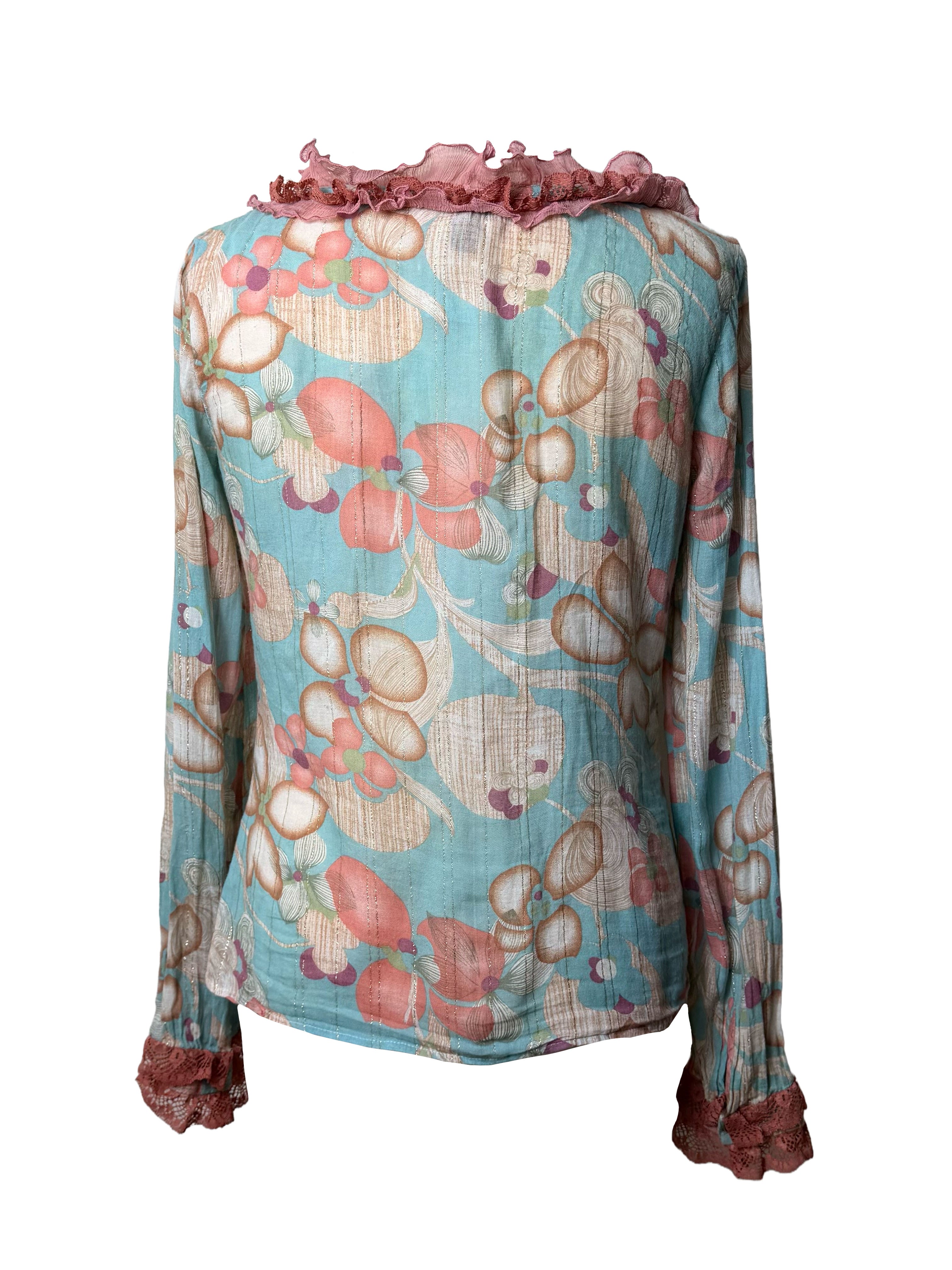 D&G Floral Long Sleeve Ruffle Blouse