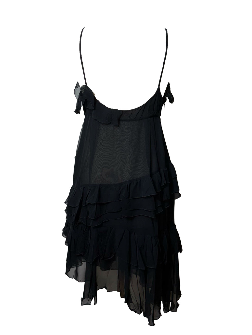 John Galliano Black Ruffle Asymmetric Mini Dress