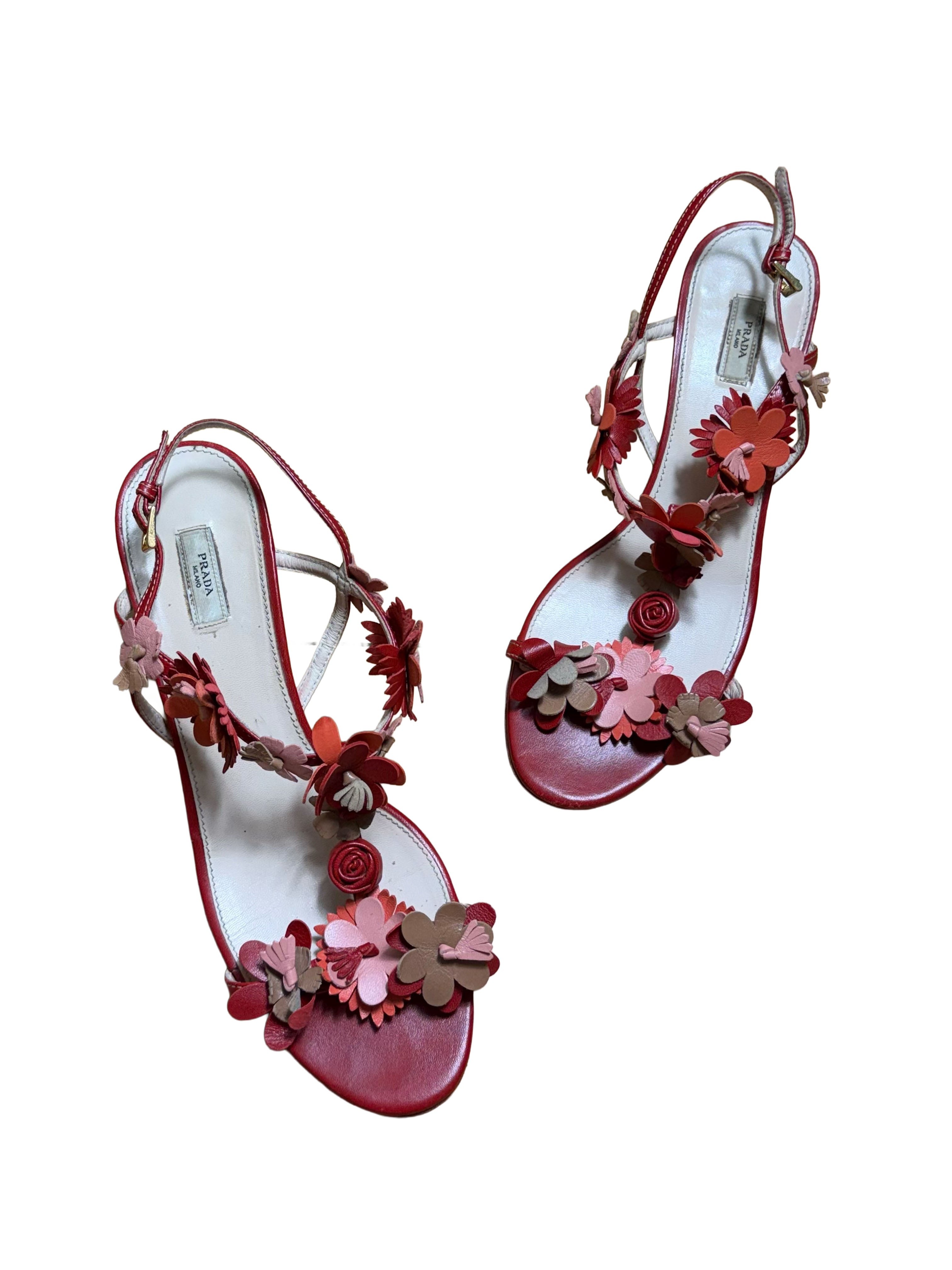Prada Floral Leather Sandals