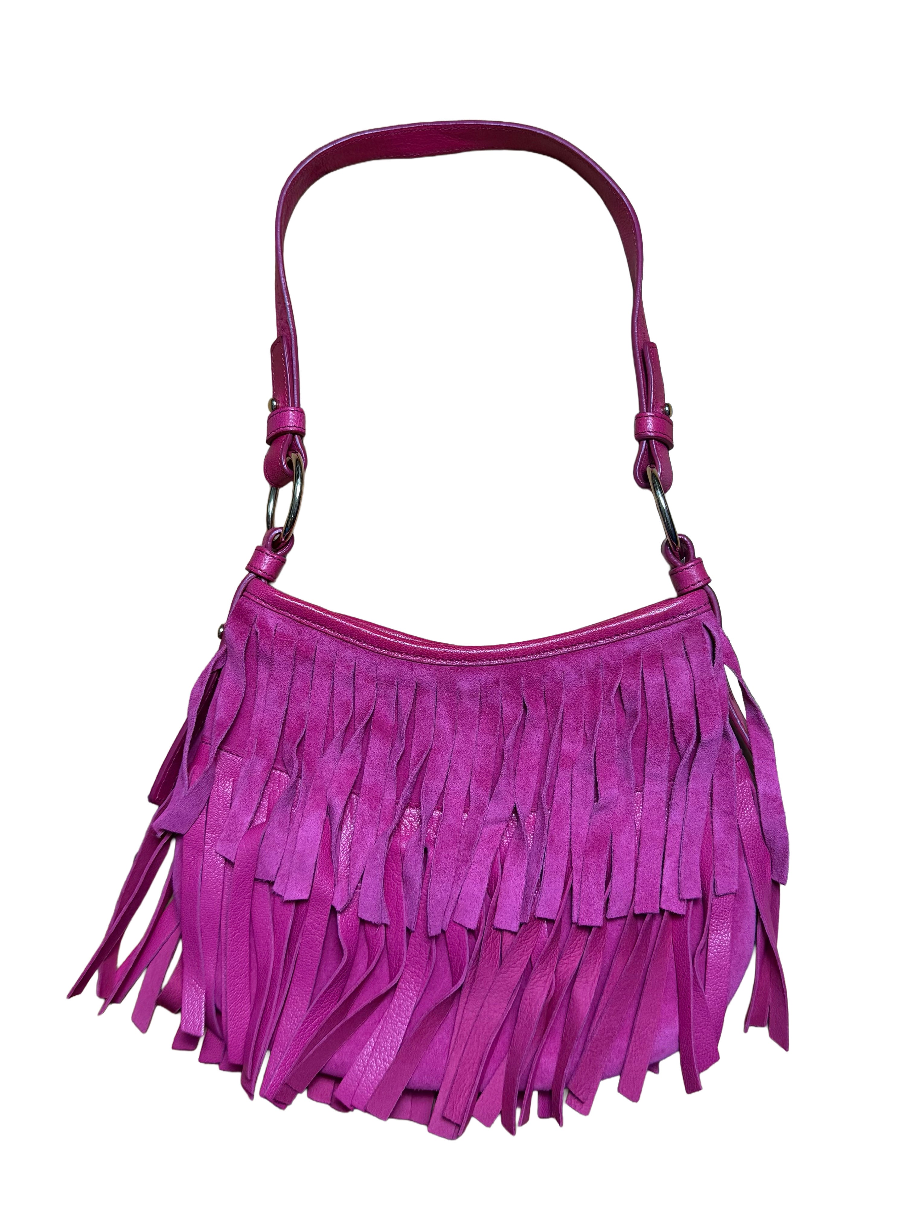 YSL Suede & Leather Fringe Shoulder Bag