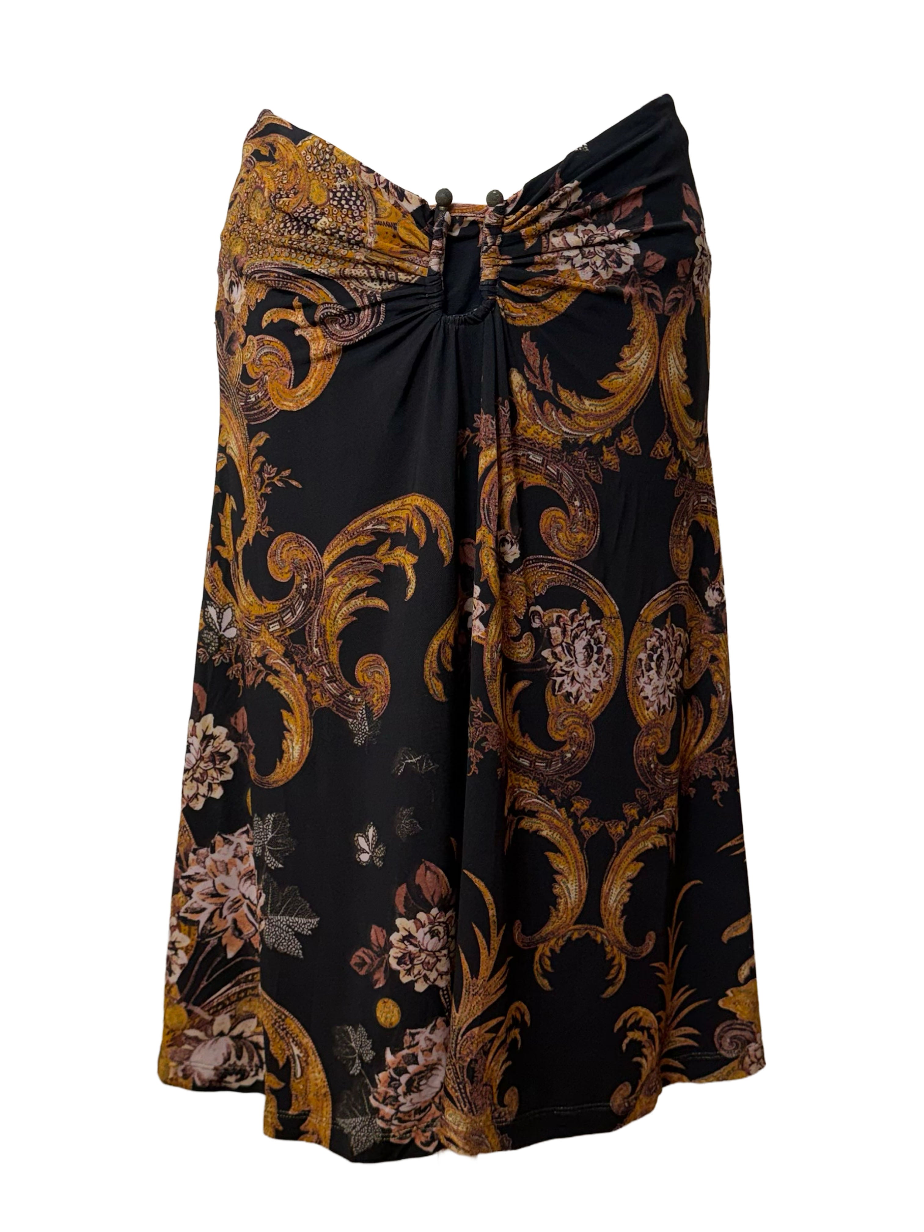 Just Cavalli Black & Gold Damask Print Midi Skirt