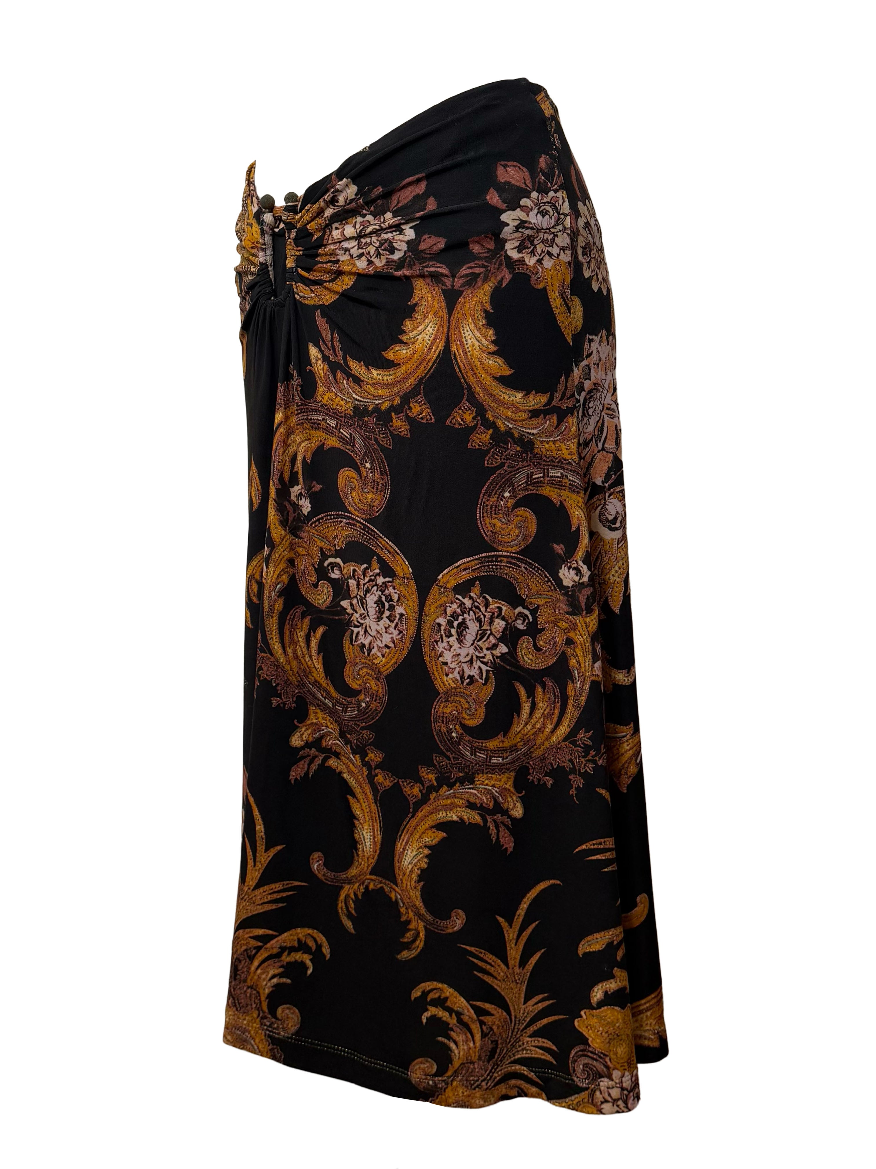 Just Cavalli Black & Gold Damask Print Midi Skirt