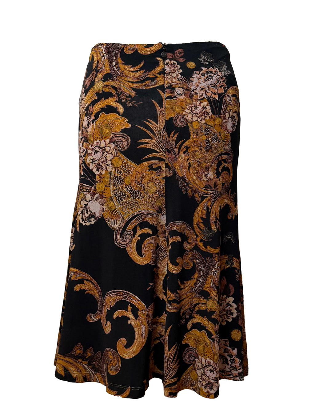 Just Cavalli Black & Gold Damask Print Midi Skirt
