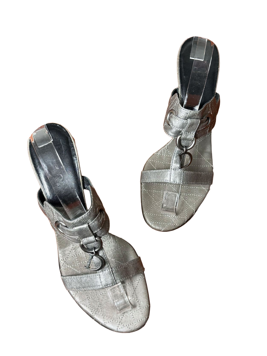 Dior Silver Metallic Charm Mules