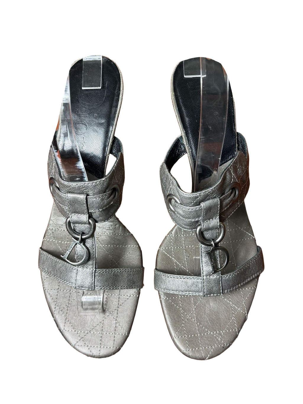 Dior Silver Metallic Charm Mules