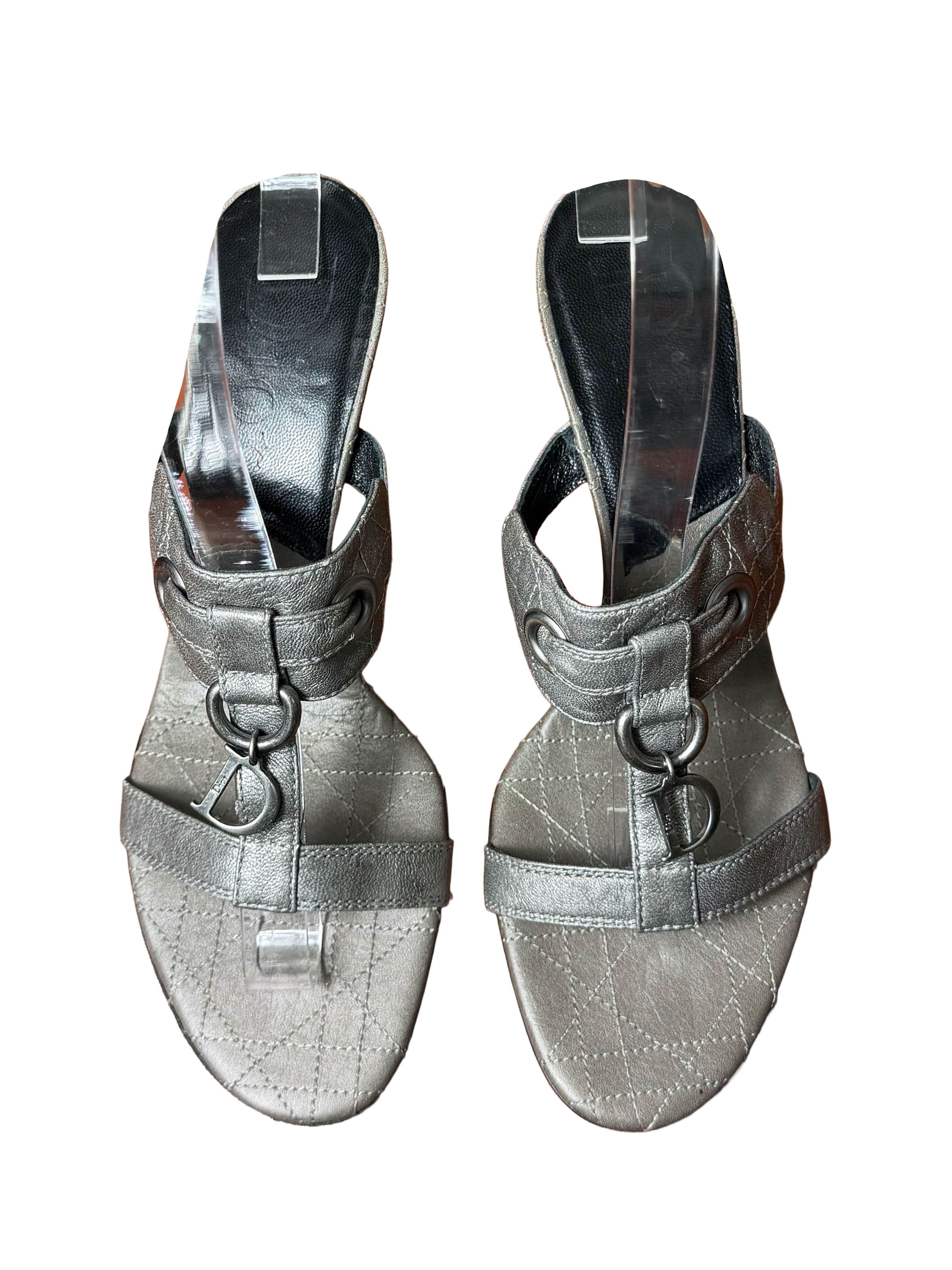 Dior Silver Metallic Charm Mules