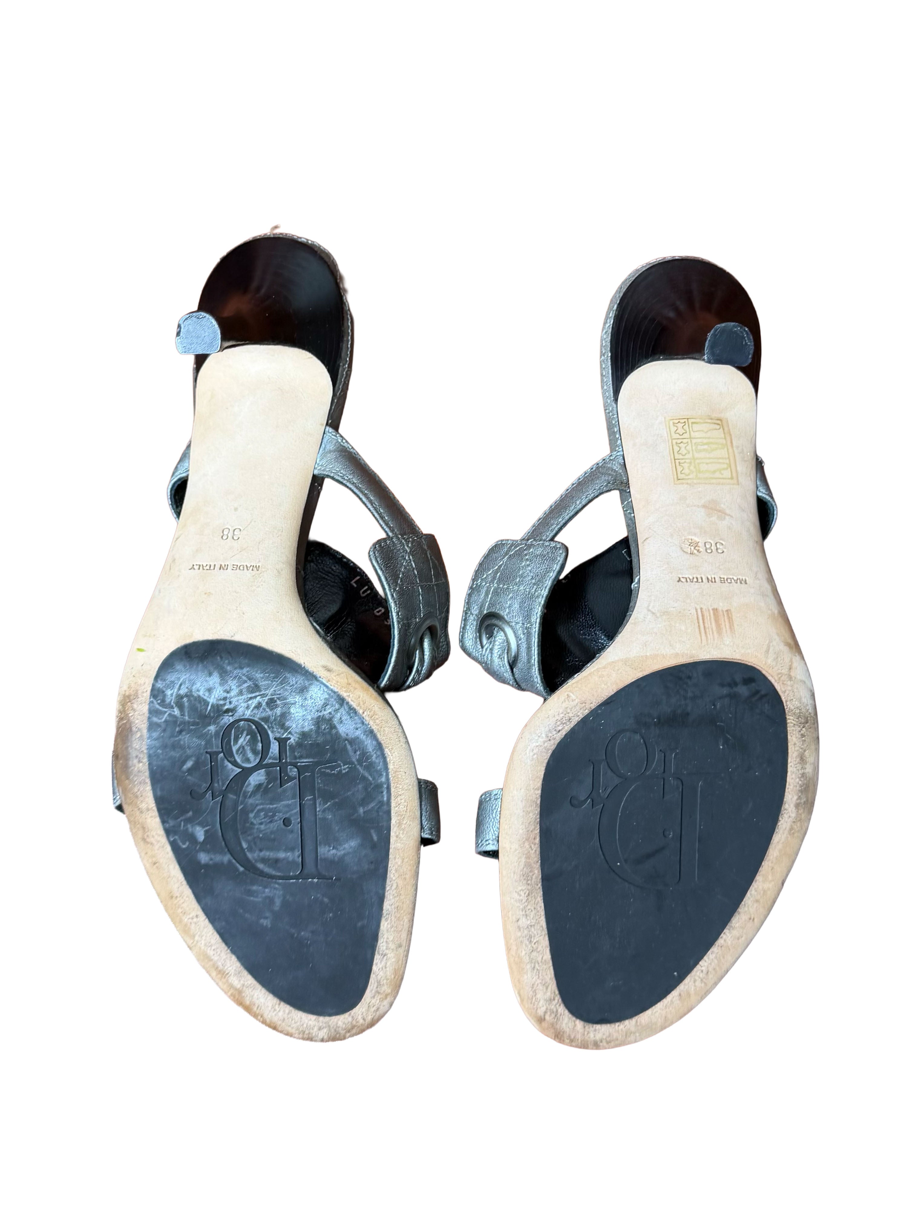 Dior Silver Metallic Charm Mules