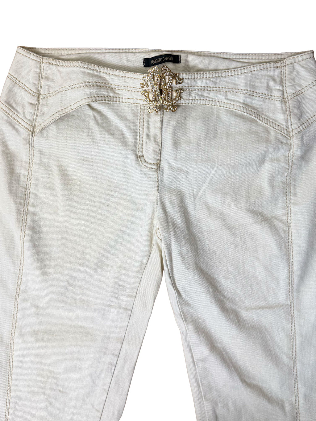 Roberto Cavalli SS 2006 White Buckle Jeans