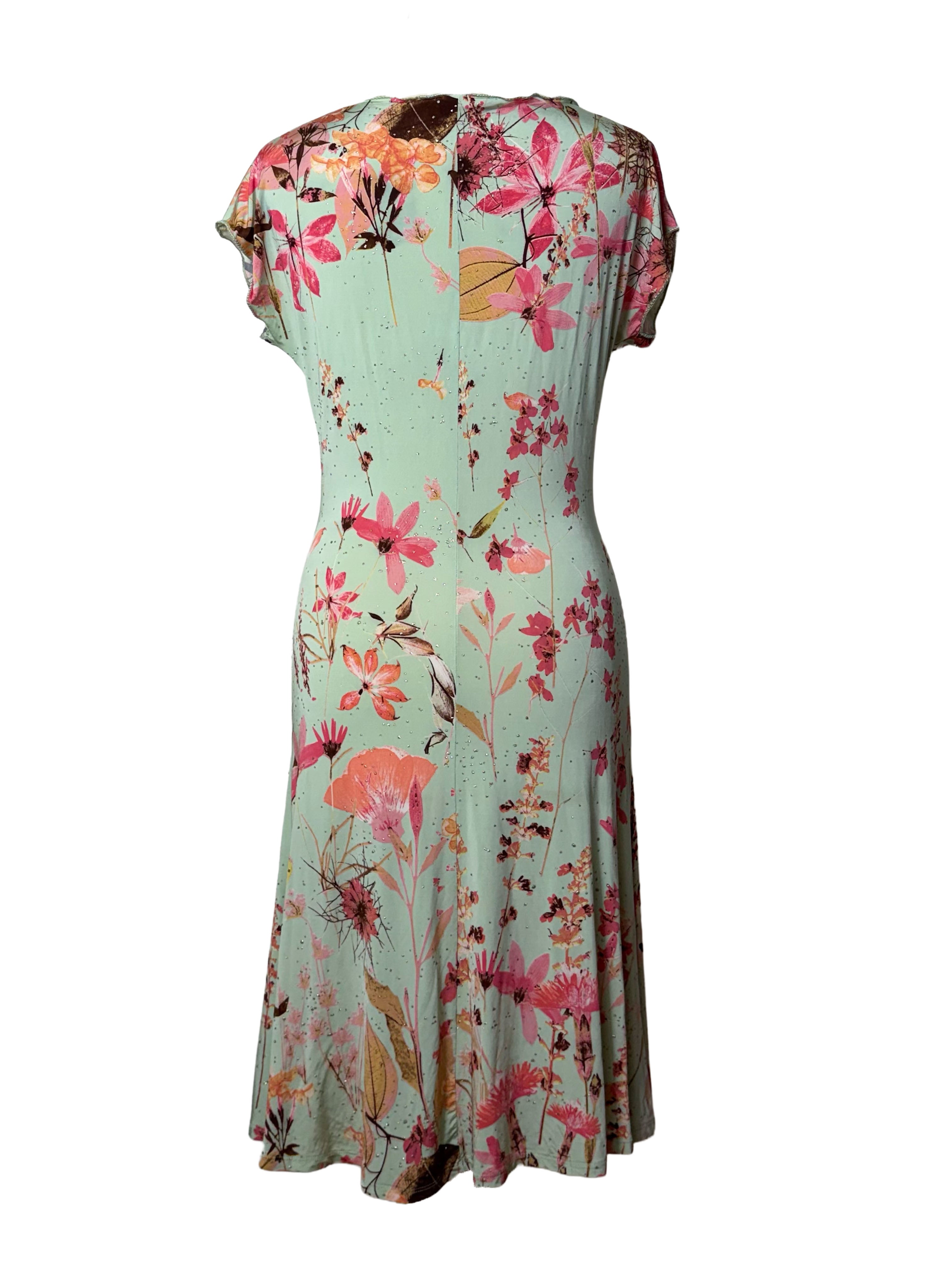 Roberto Cavalli Turquoise Floral Midi Dress