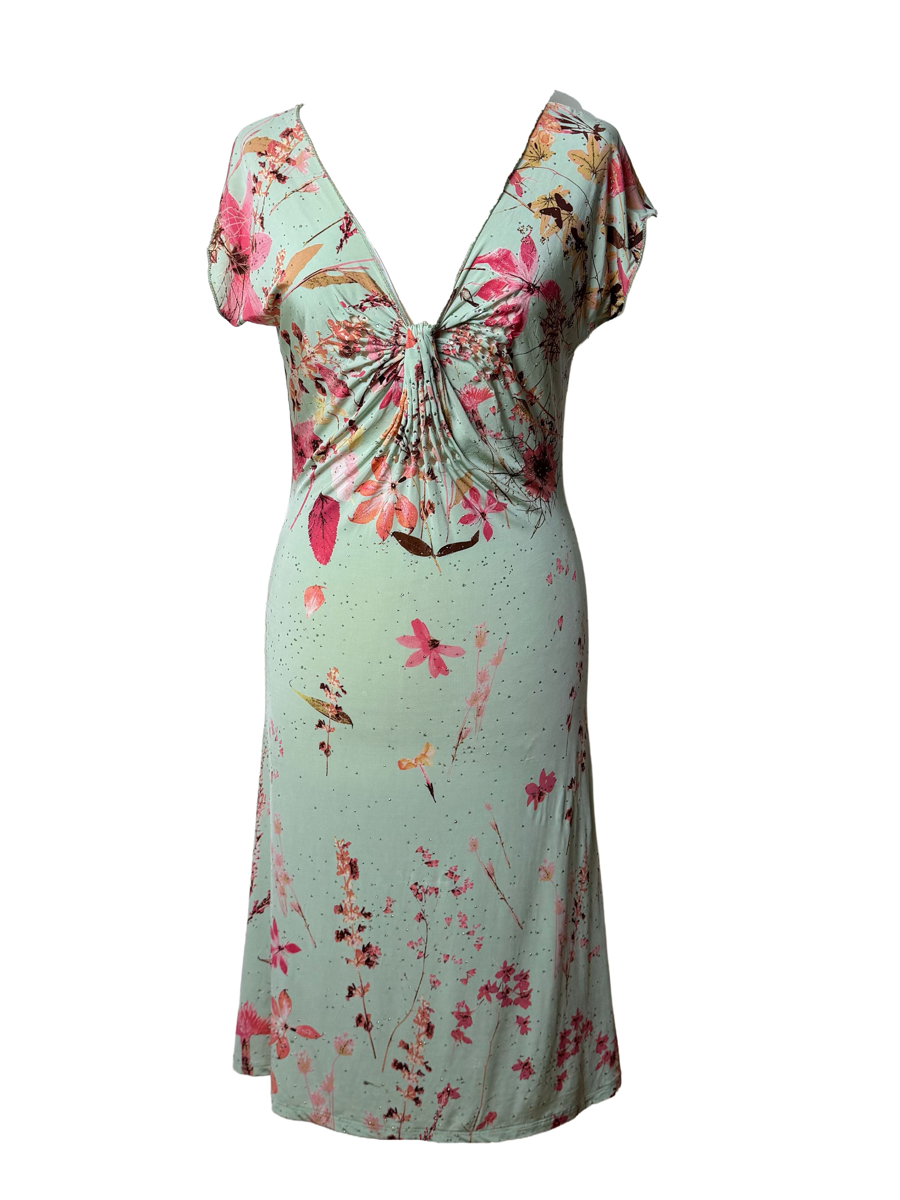 Roberto Cavalli Turquoise Floral Midi Dress