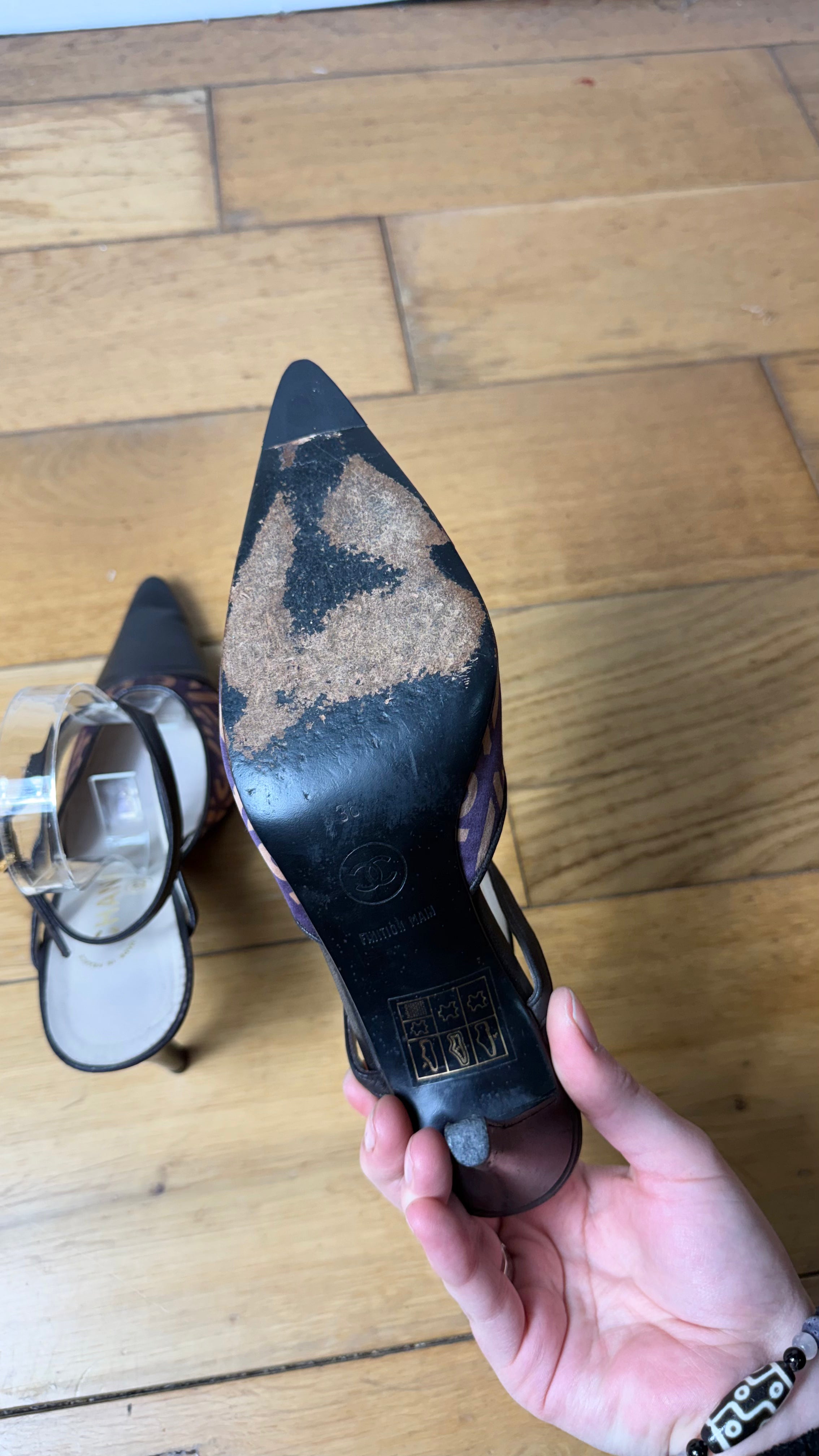 Chanel Pointed Toe Coco Print Heels