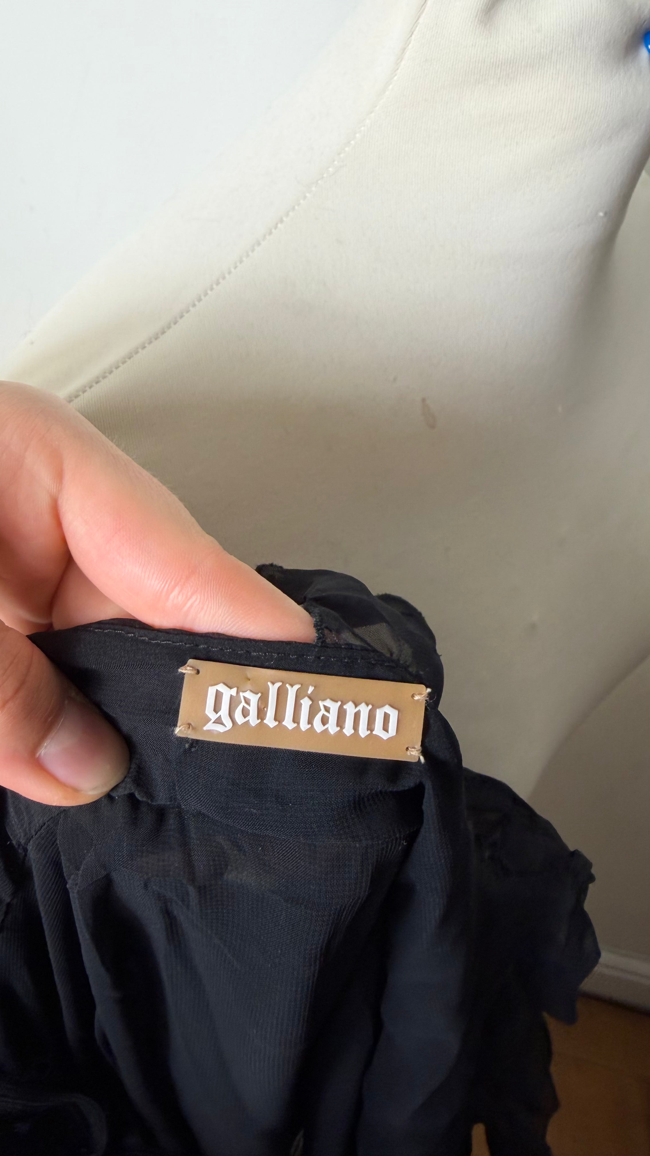 John Galliano Black Ruffle Asymmetric Mini Dress