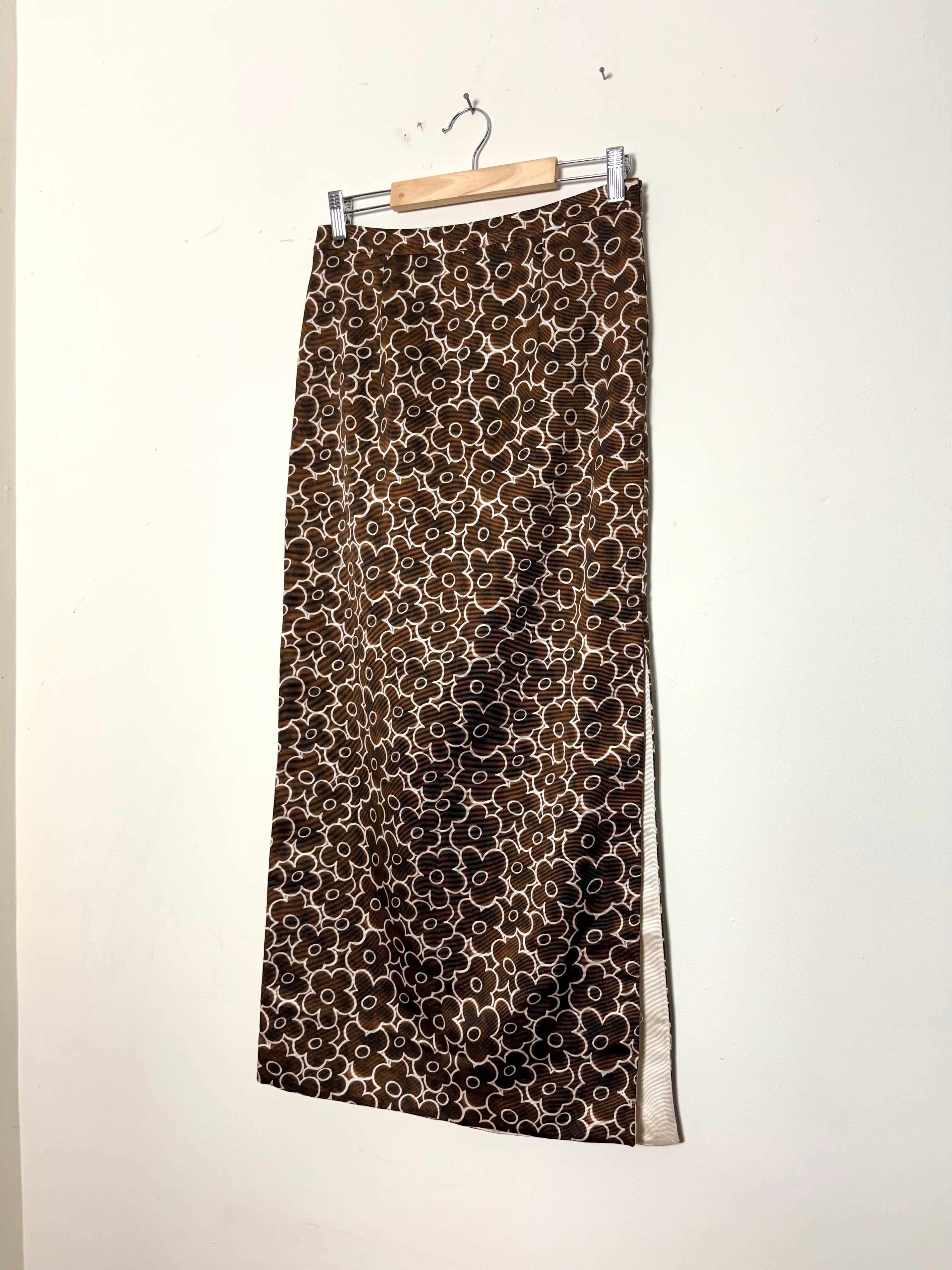 Miu Miu Vintage Brown Floral Maxi Side Split Maxi Skirt